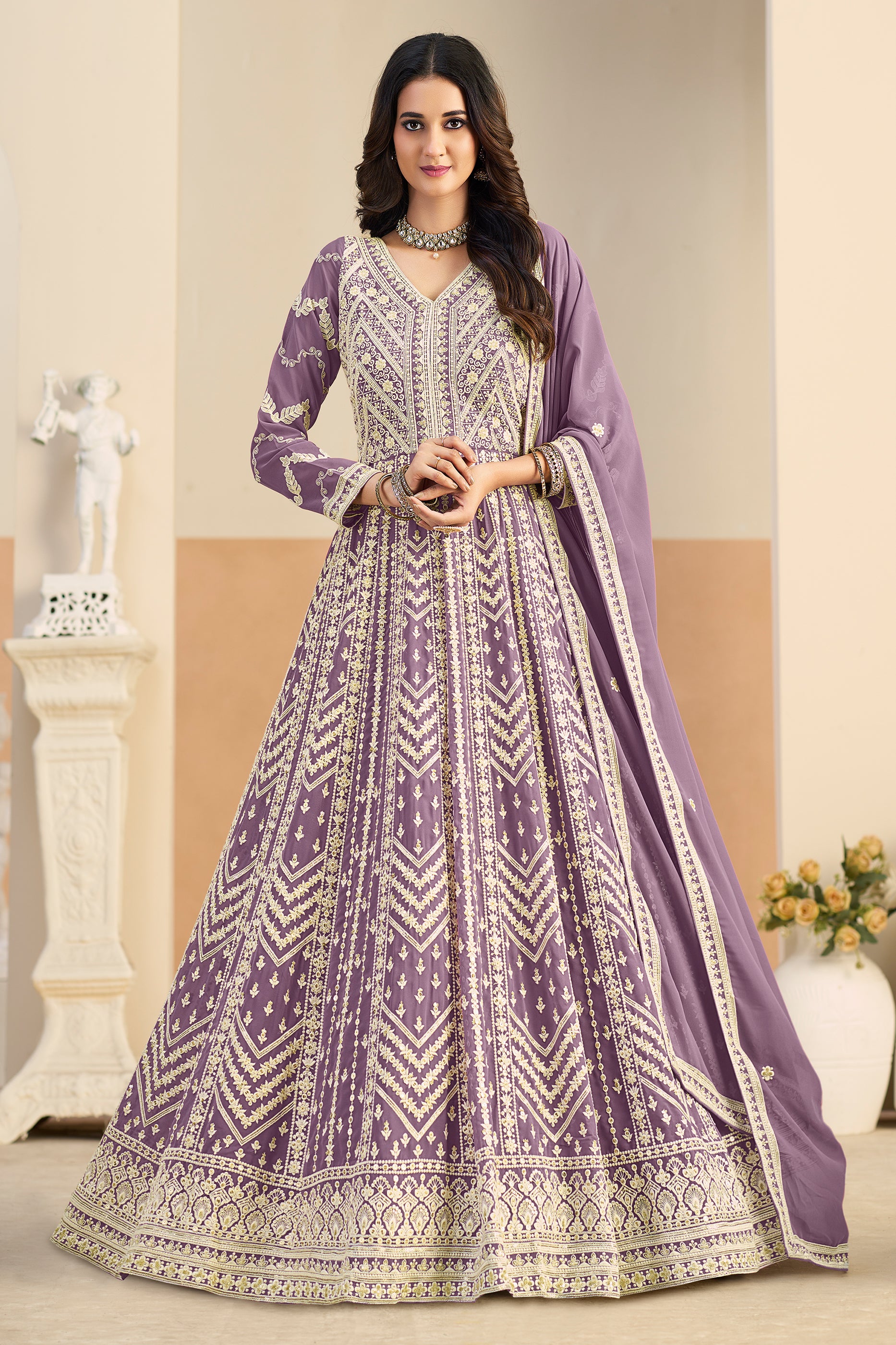 Purple Readymade Georgette Gown With Dupatta-SAR12493_1_SareeButa.com