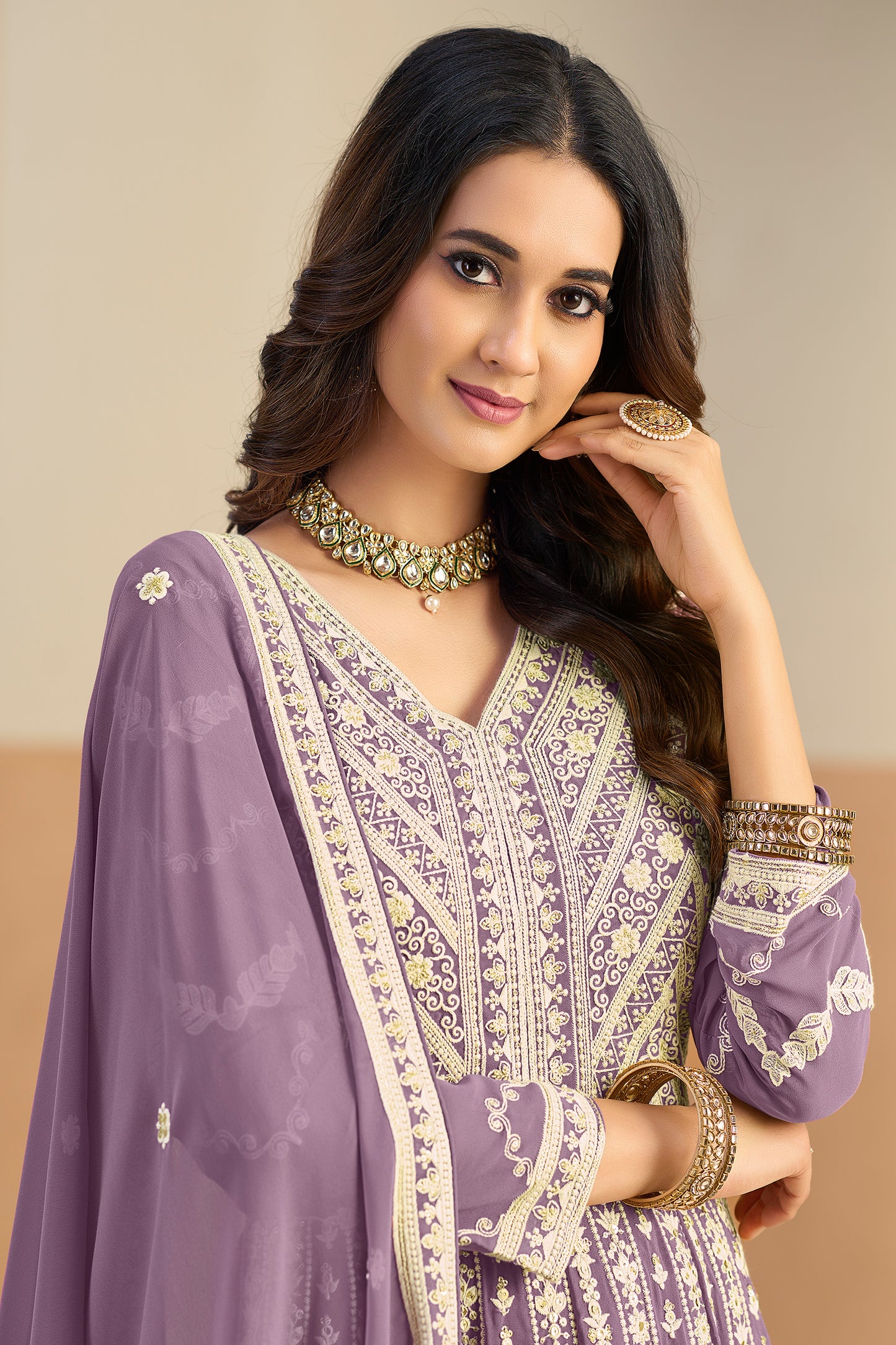 Purple Readymade Georgette Gown With Dupatta-SAR12493_2_SareeButa.com