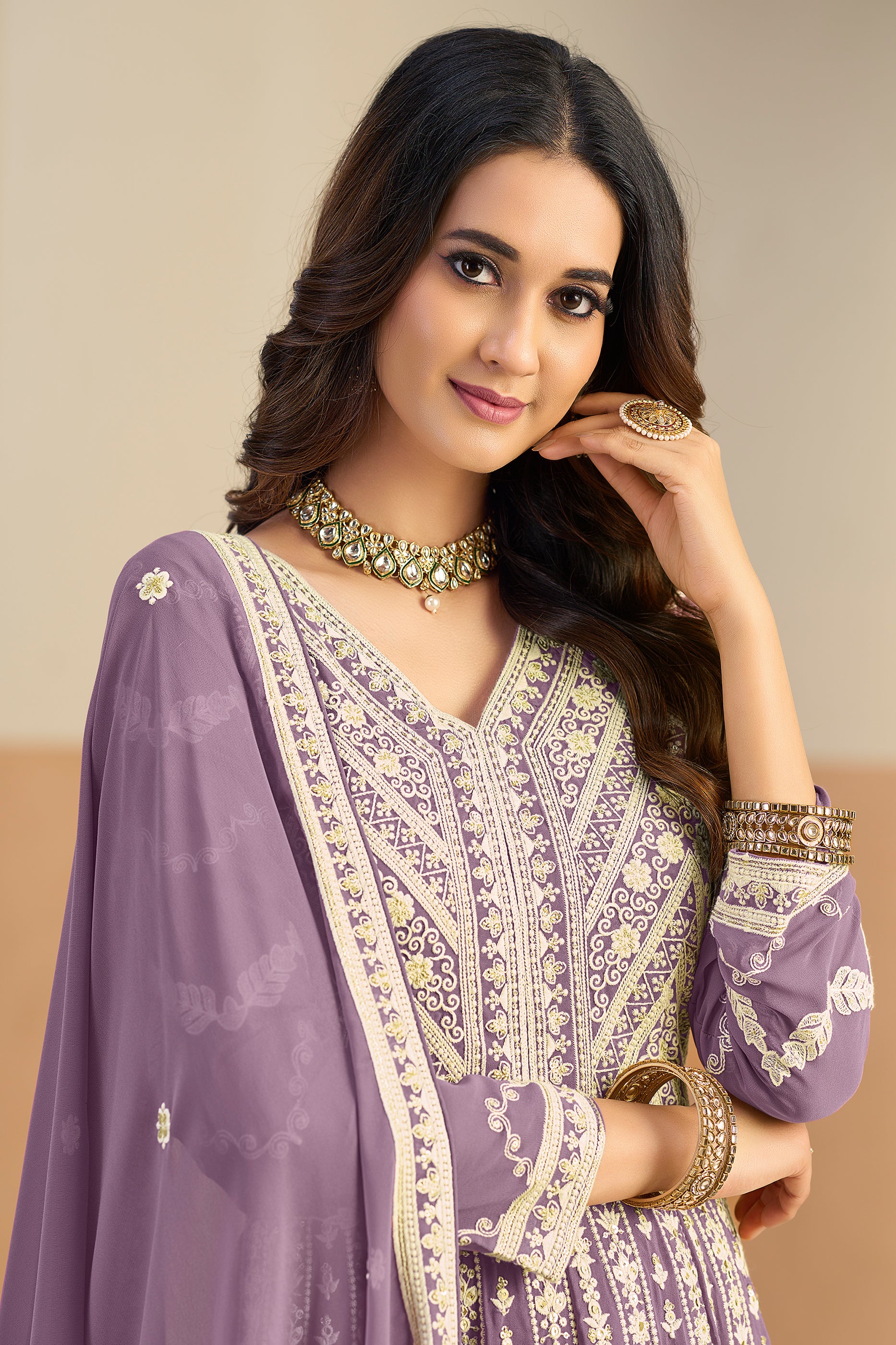 Purple Readymade Georgette Gown With Dupatta-SAR12493_2_SareeButa.com