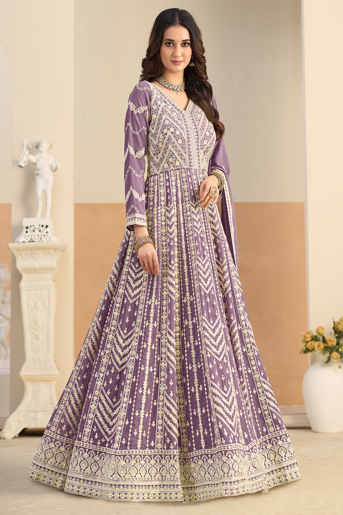 Purple Readymade Georgette Gown With Dupatta-SAR12493_3_SareeButa.com