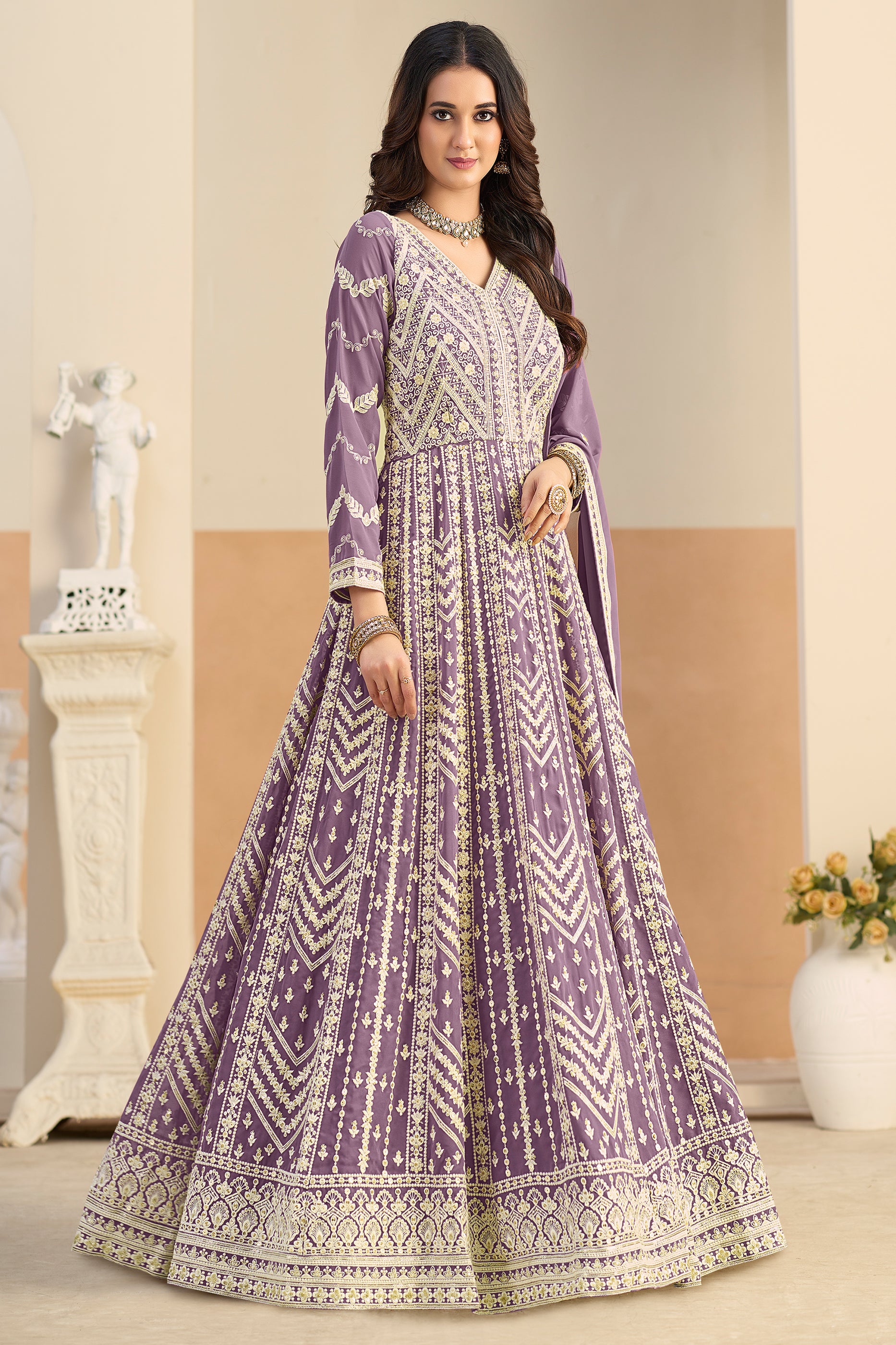 Purple Readymade Georgette Gown With Dupatta-SAR12493_3_SareeButa.com