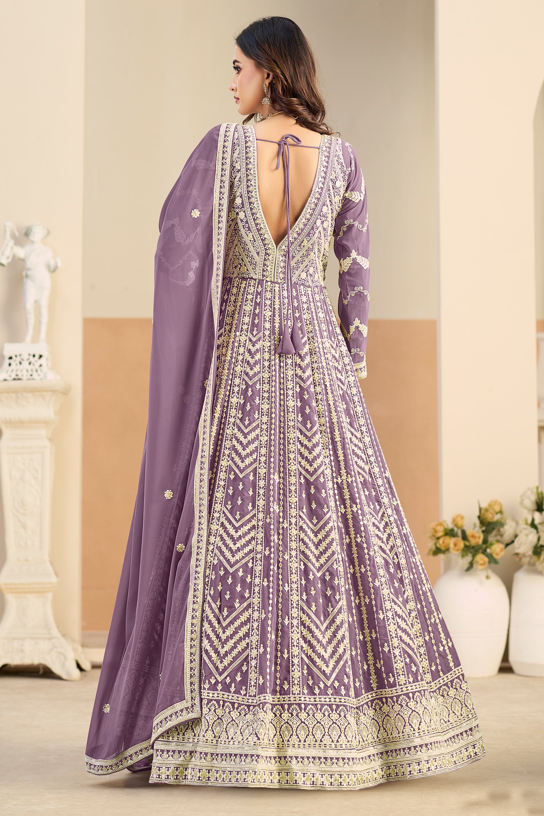 Purple Readymade Georgette Gown With Dupatta-SAR12493_4_SareeButa.com
