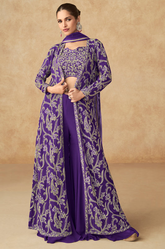 Purple Readymade Georgette Sharara Set -SS589_1_SareeButa.com