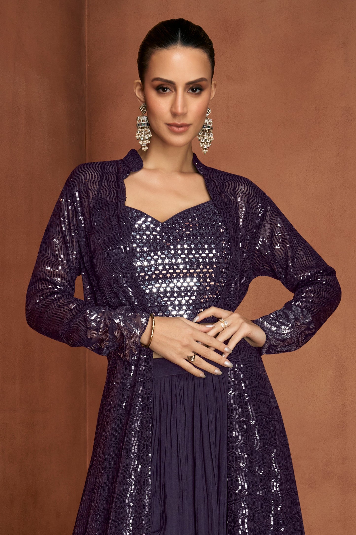 Purple Readymade Georgette Skirt Set With Shrug-SAR12150_3_SareeButa.com