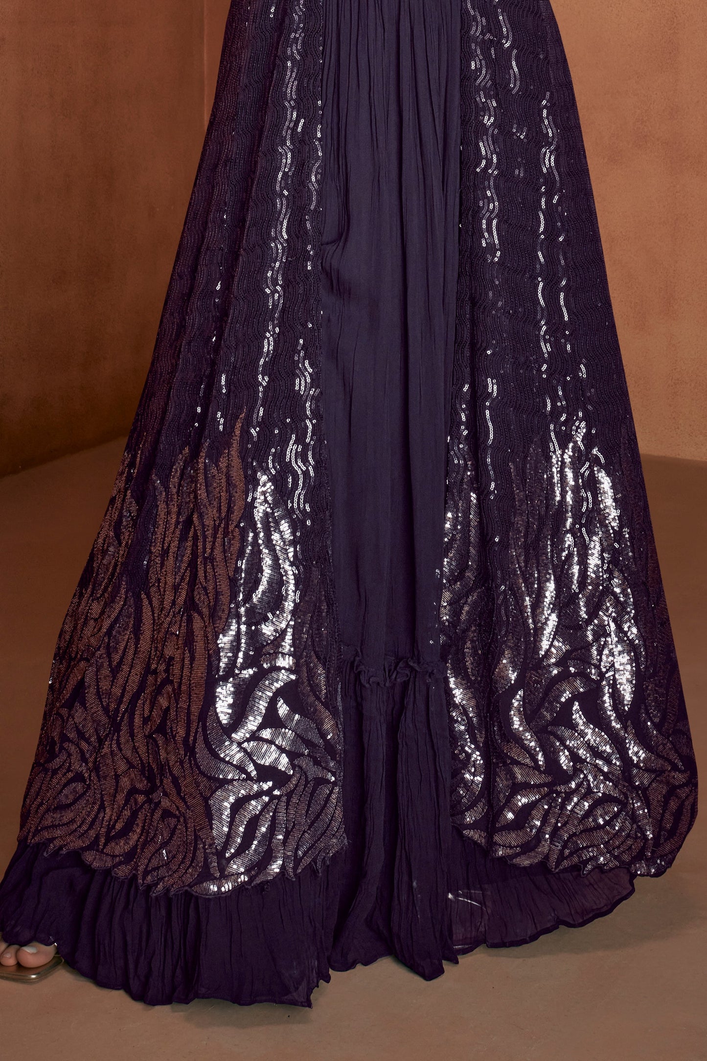 Purple Readymade Georgette Skirt Set With Shrug-SAR12150_4_SareeButa.com