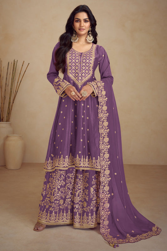 Purple Readymade Heavy Work Chinon A-line Suit-SS523_1_SareeButa.com
