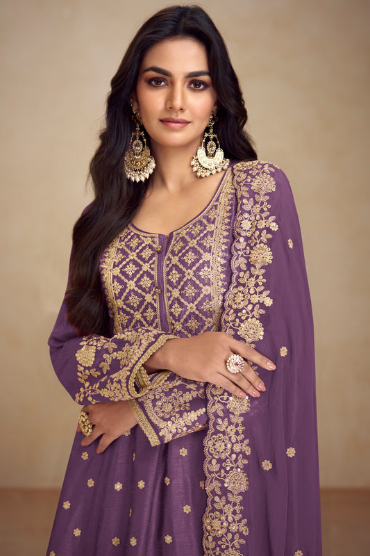 Purple Readymade Heavy Work Chinon A-line Suit-SS523_2_SareeButa.com