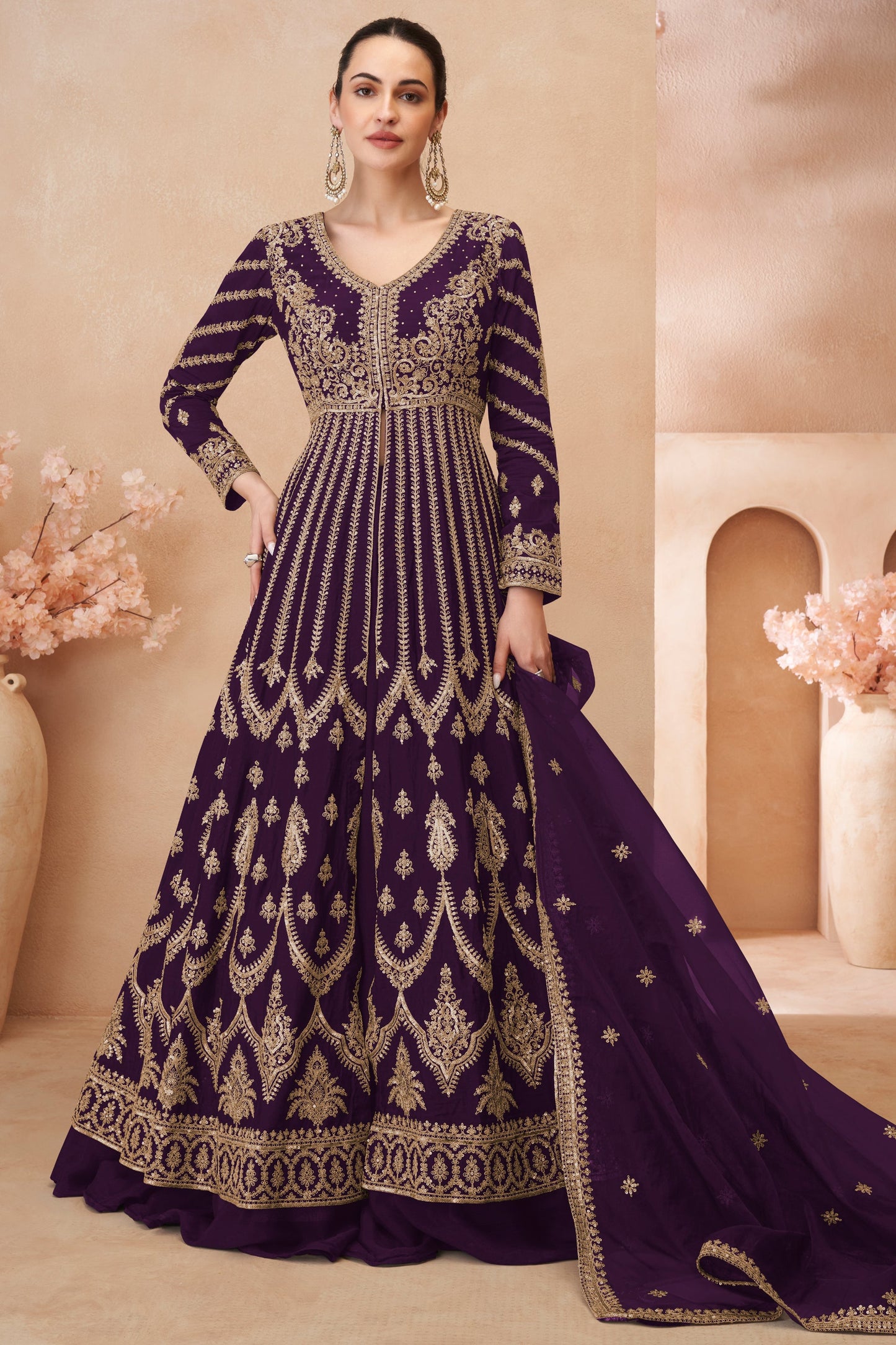 Purple Readymade Heavy Work Chinon Skirt Suit-SS619_1_SareeButa.com