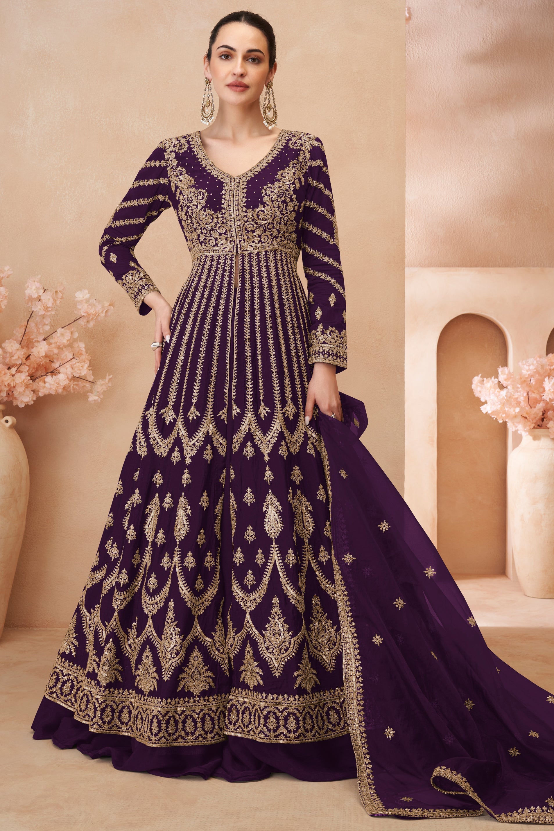 Purple Readymade Heavy Work Chinon Skirt Suit-SS619_1_SareeButa.com