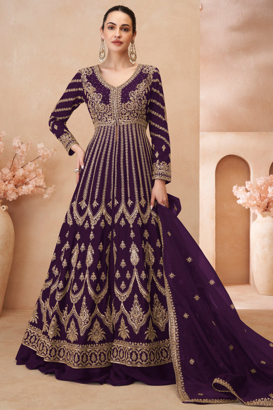 Purple Readymade Heavy Work Chinon Skirt Suit-SS619_1_SareeButa.com