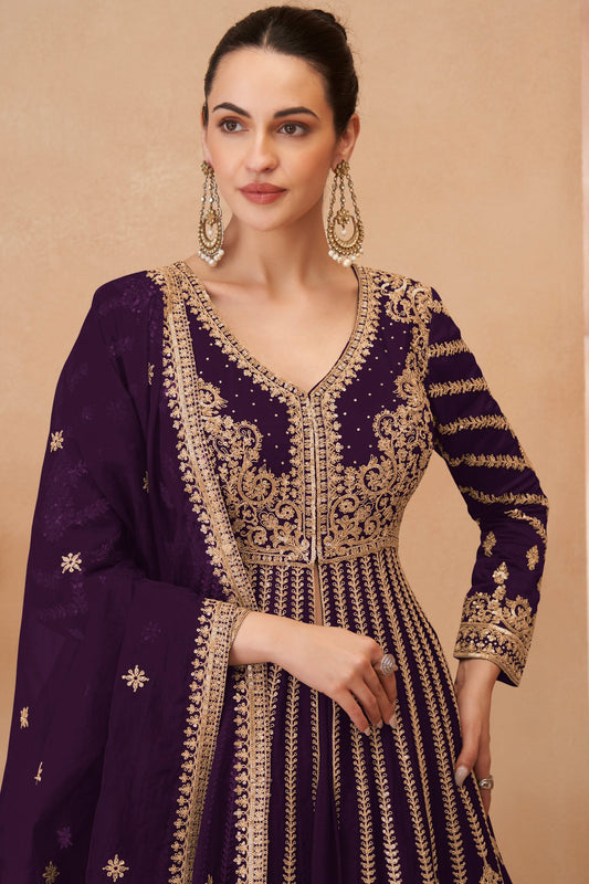 Purple Readymade Heavy Work Chinon Skirt Suit-SS619_2_SareeButa.com