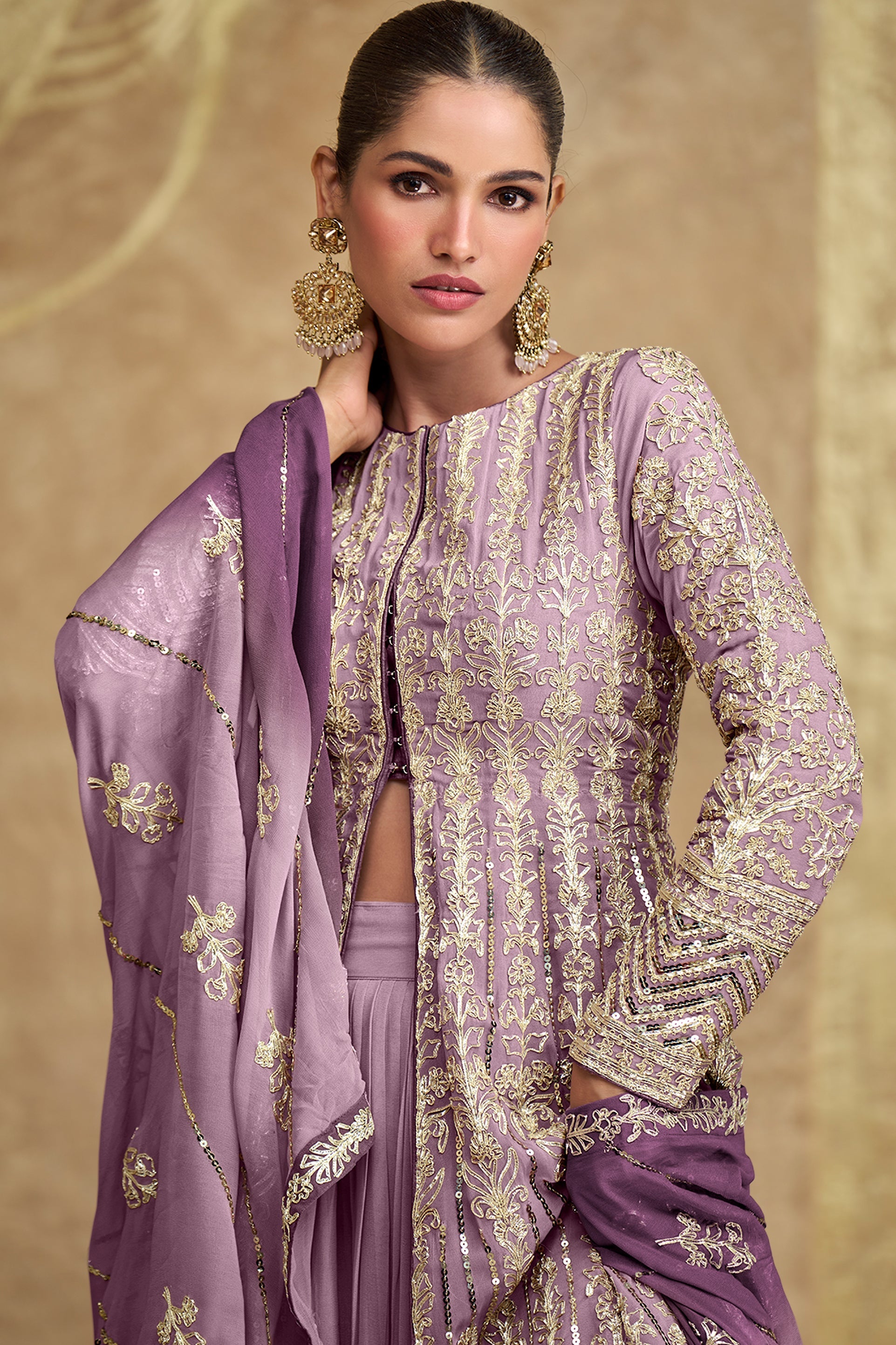 Purple Readymade Heavy Work Georgette Skirt Suit-SS615_2_SareeButa.com
