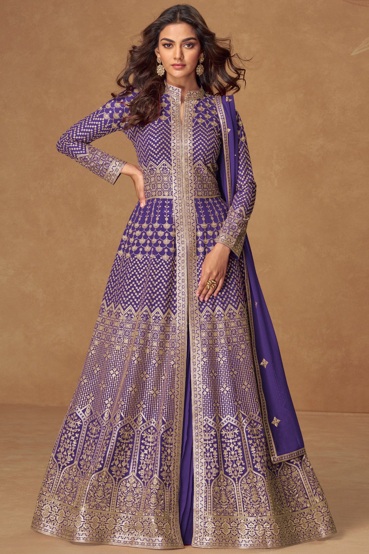 Purple Readymade Heavy Work Georgette Skirt Suit-SS762_1_SareeButa.com