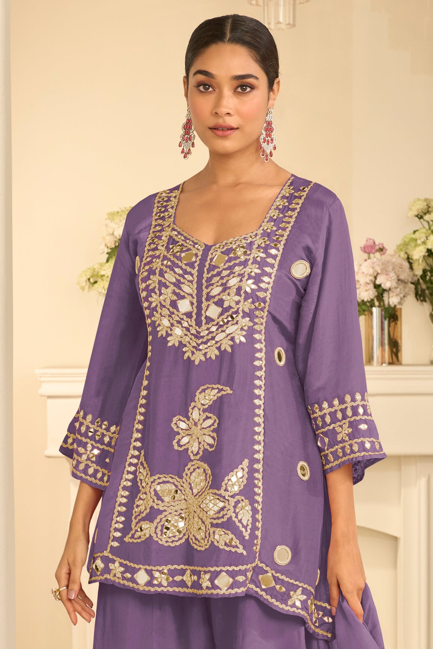 Purple Readymade Mirror Work Chinon A-line Suit-SAR12155_3_SareeButa.com