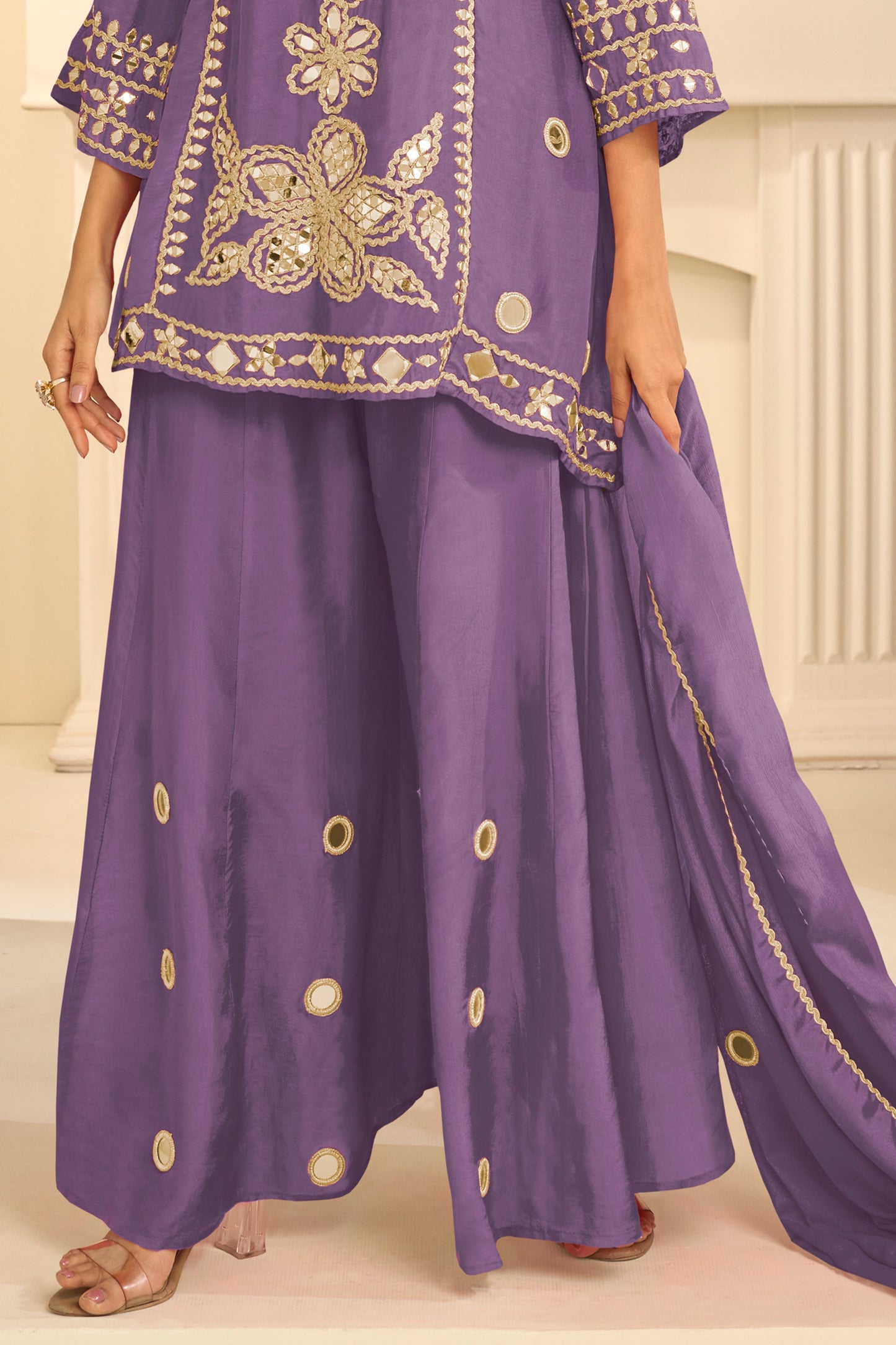 Purple Readymade Mirror Work Chinon A-line Suit-SAR12155_4_SareeButa.com