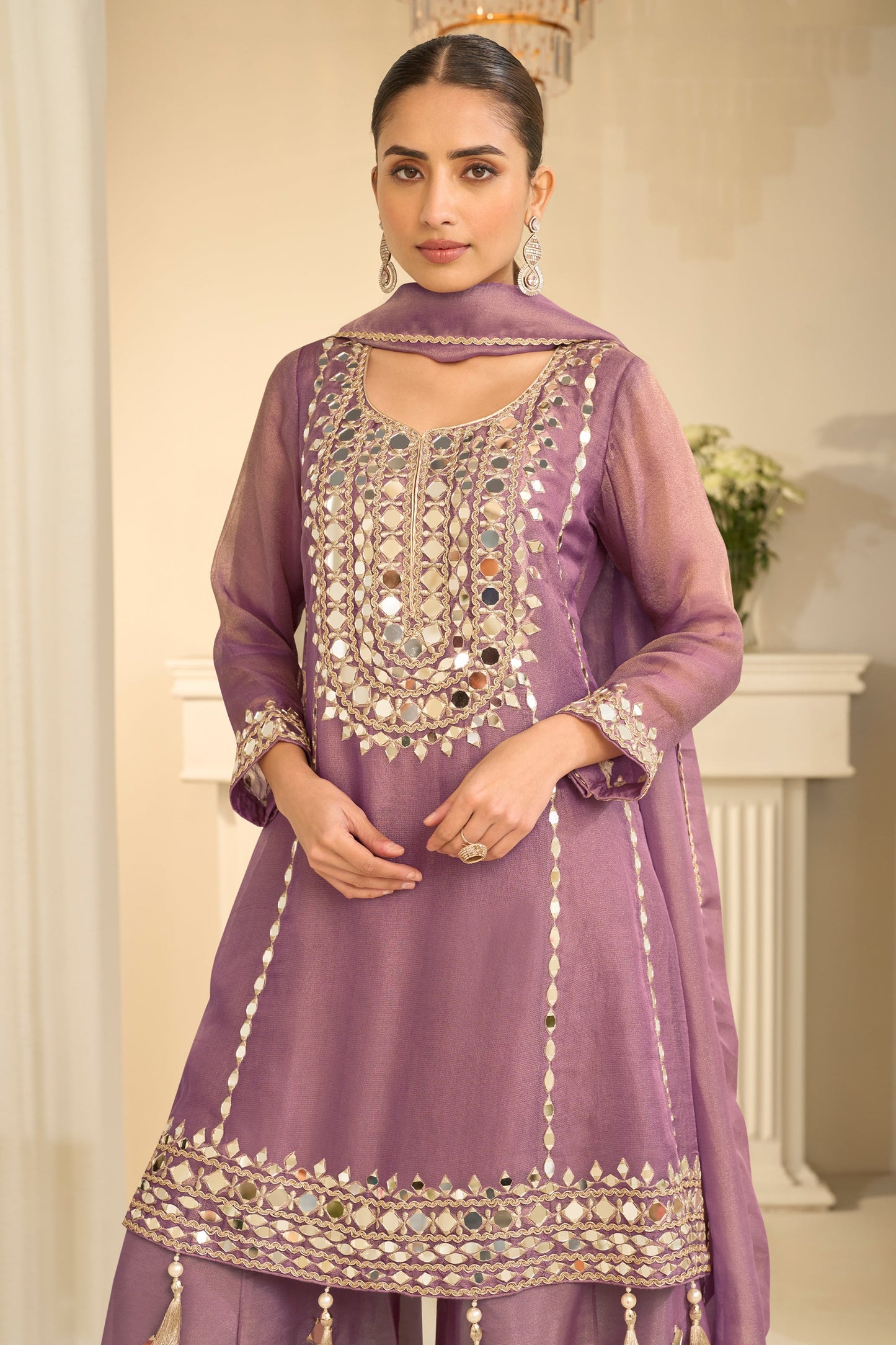 Purple Readymade Mirror Work Silk A-line Suit-SAR12157_2_SareeButa.com
