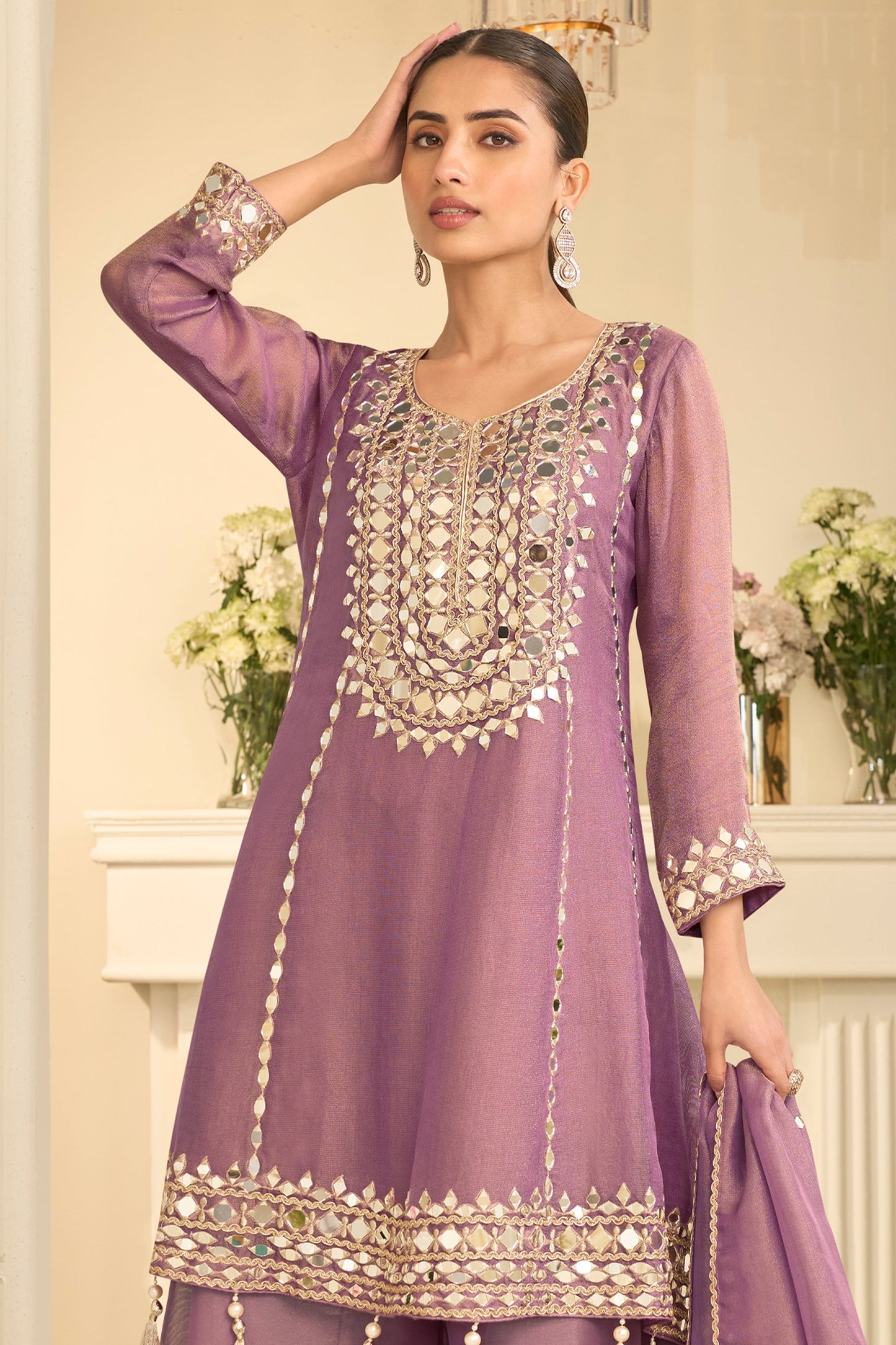 Purple Readymade Mirror Work Silk A-line Suit-SAR12157_3_SareeButa.com