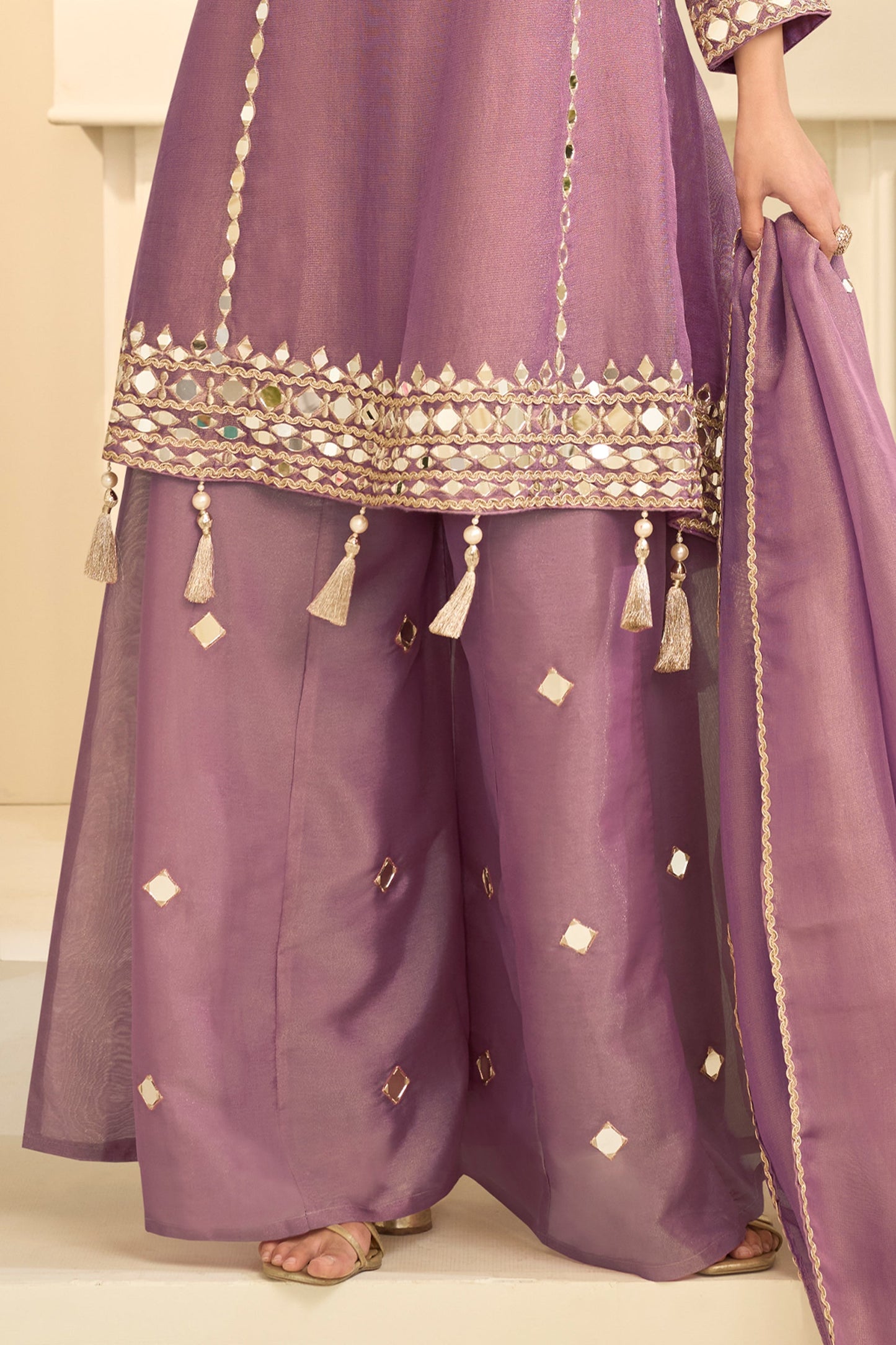 Purple Readymade Mirror Work Silk A-line Suit-SAR12157_4_SareeButa.com