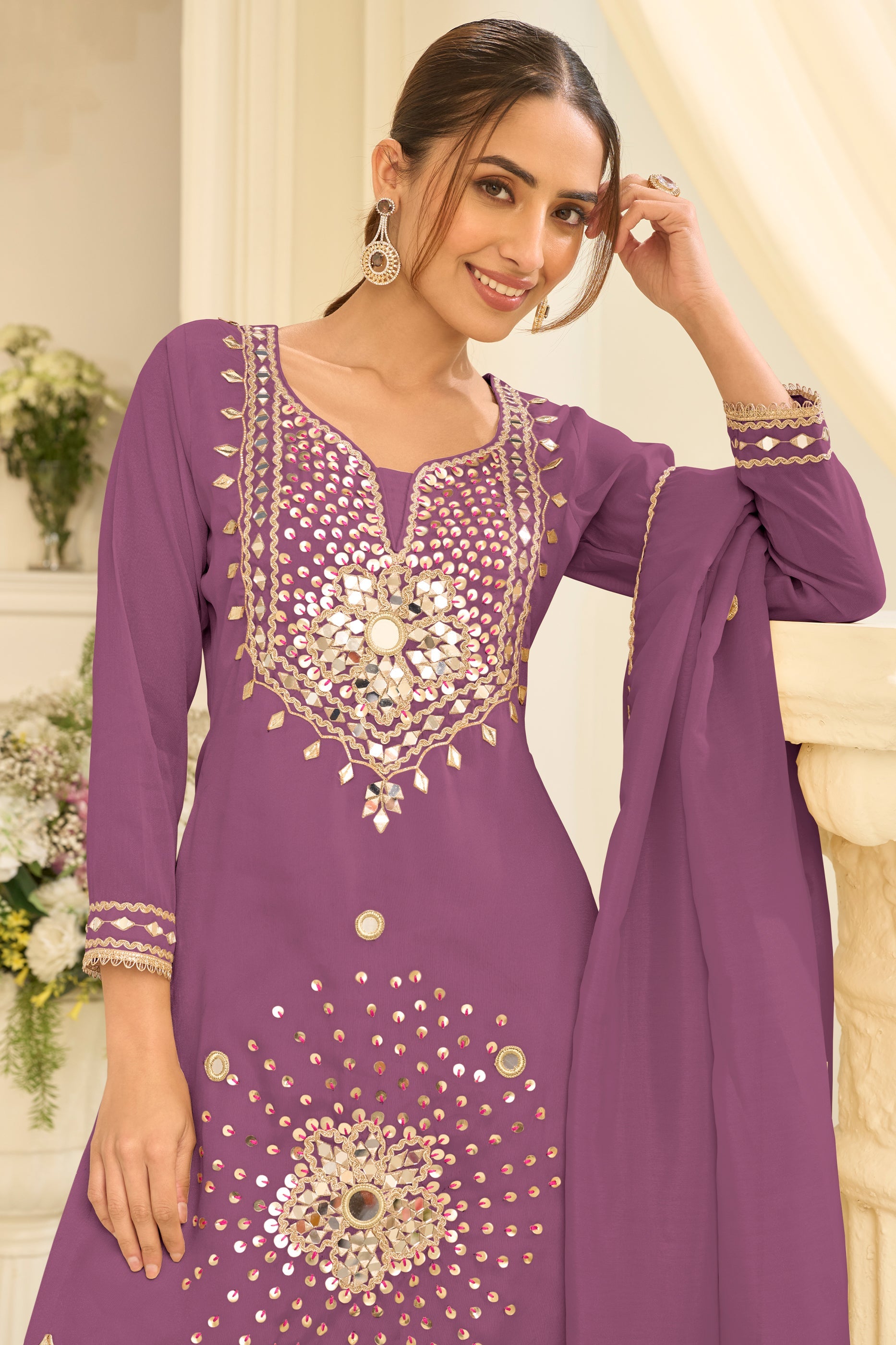 Purple Readymade Mirror Work Silk Sharara Suit-SAR12161_2_SareeButa.com