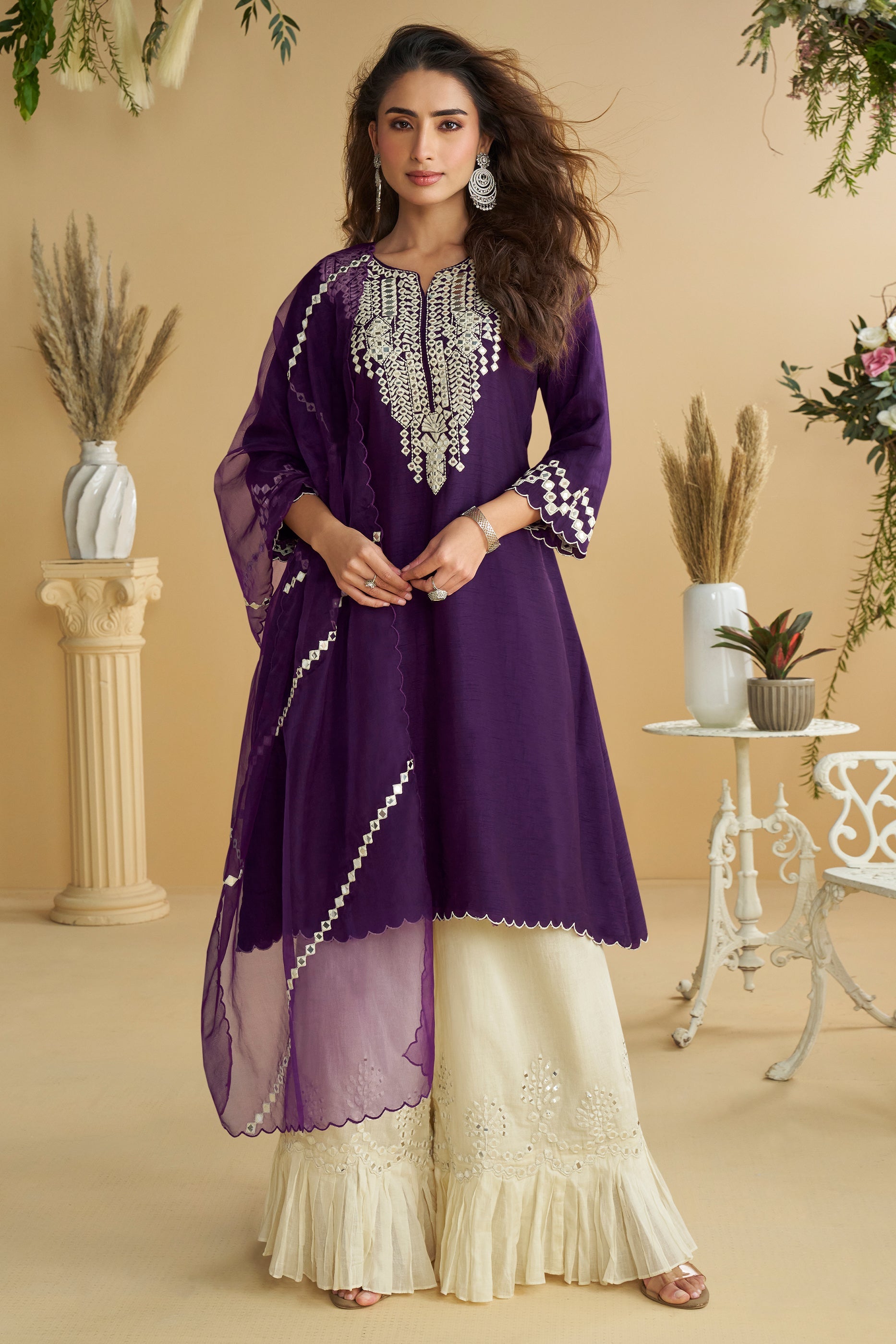 Purple Readymade Mirror Work Silk Suit-SAR10770_1_SareeButa.com
