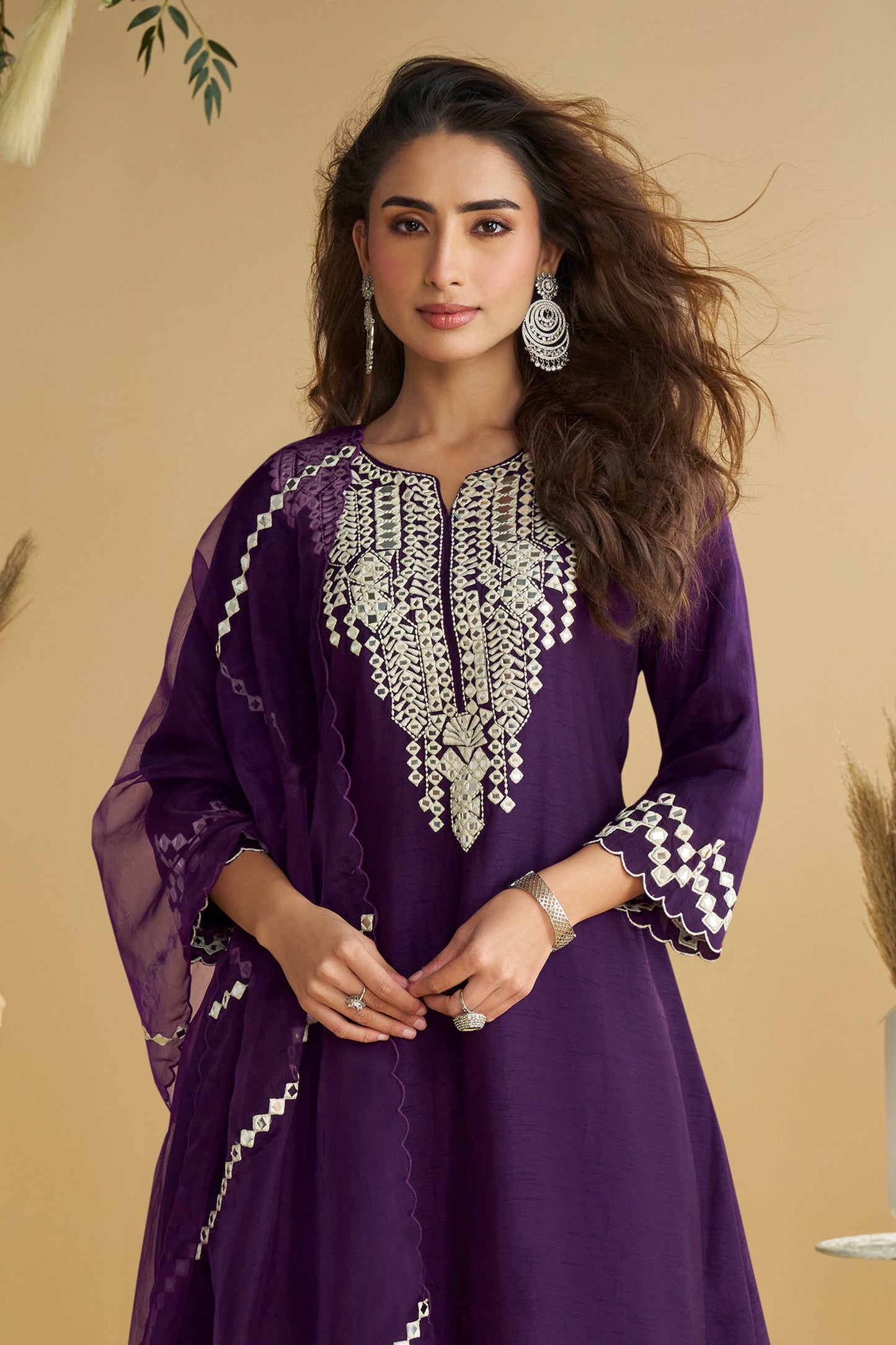 Purple Readymade Mirror Work Silk Suit-SAR10770_3_SareeButa.com