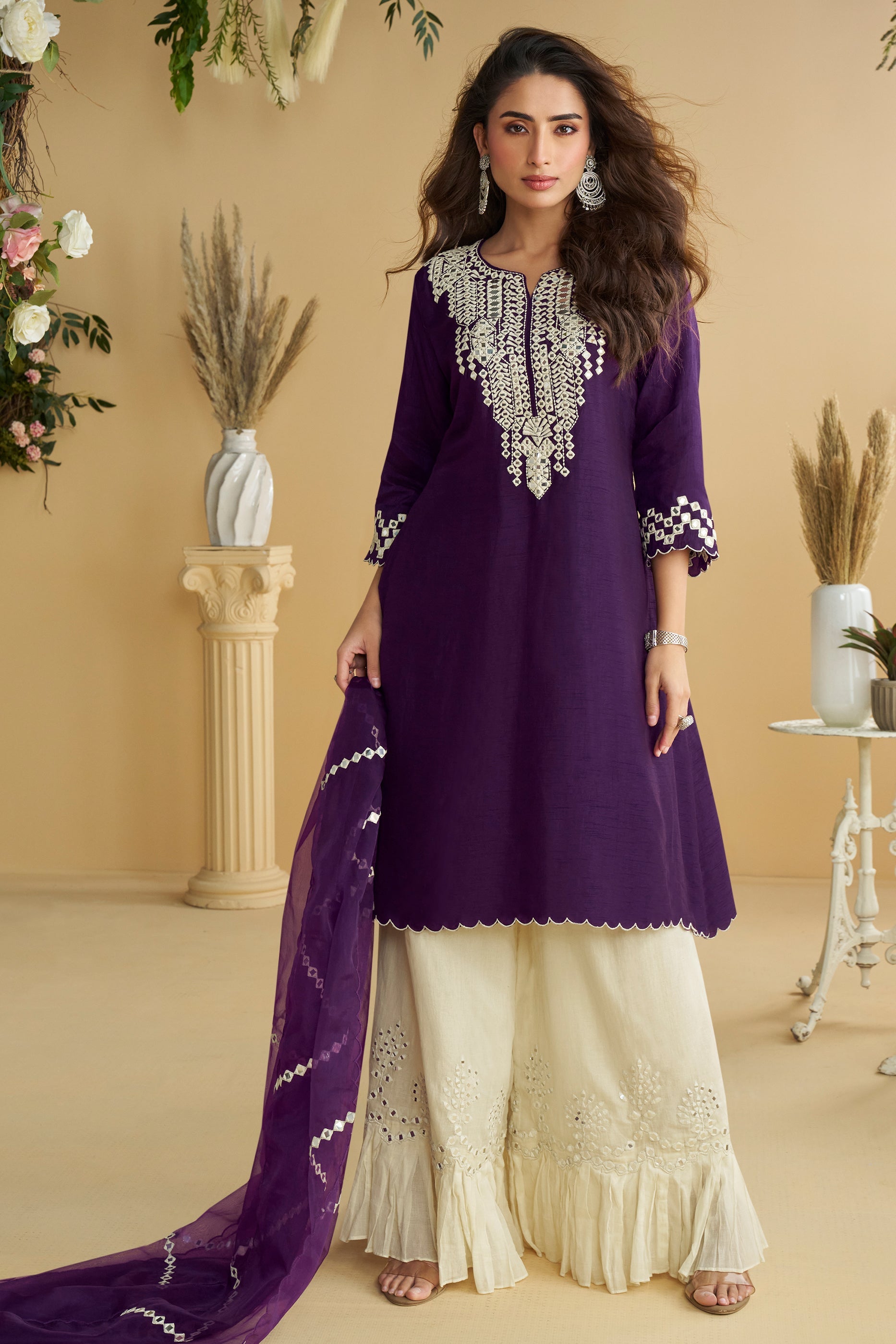 Purple Readymade Mirror Work Silk Suit-SAR10770_4_SareeButa.com