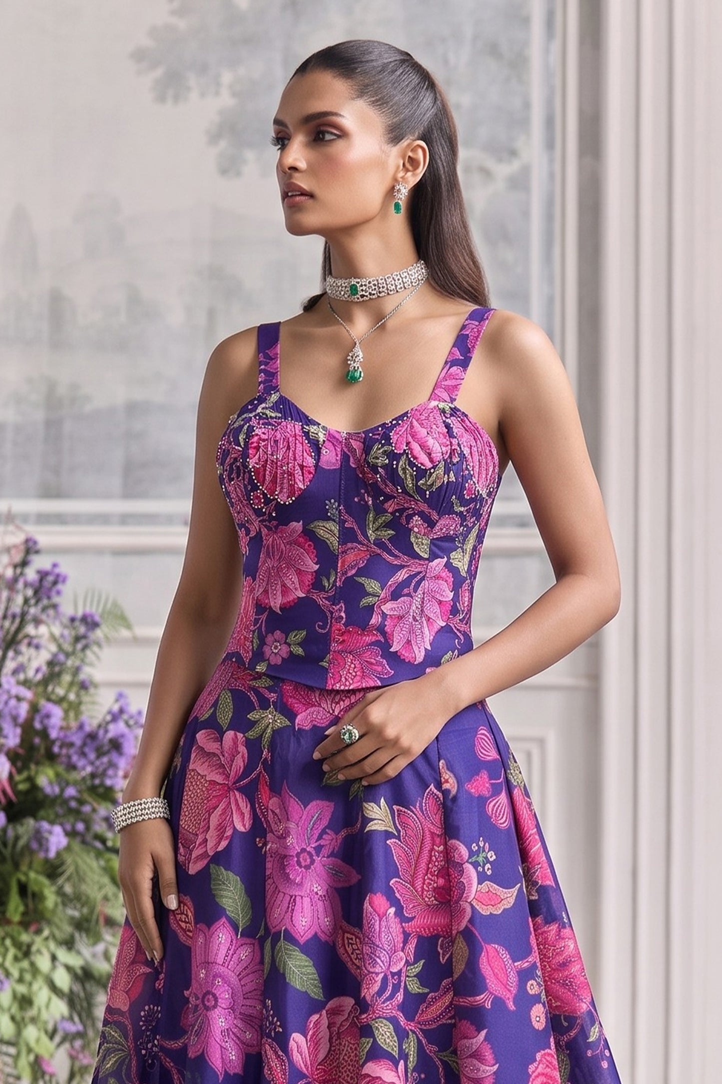 Purple Readymade Printed Organza Skirt Set-SAR13115_5_SareeButa.com