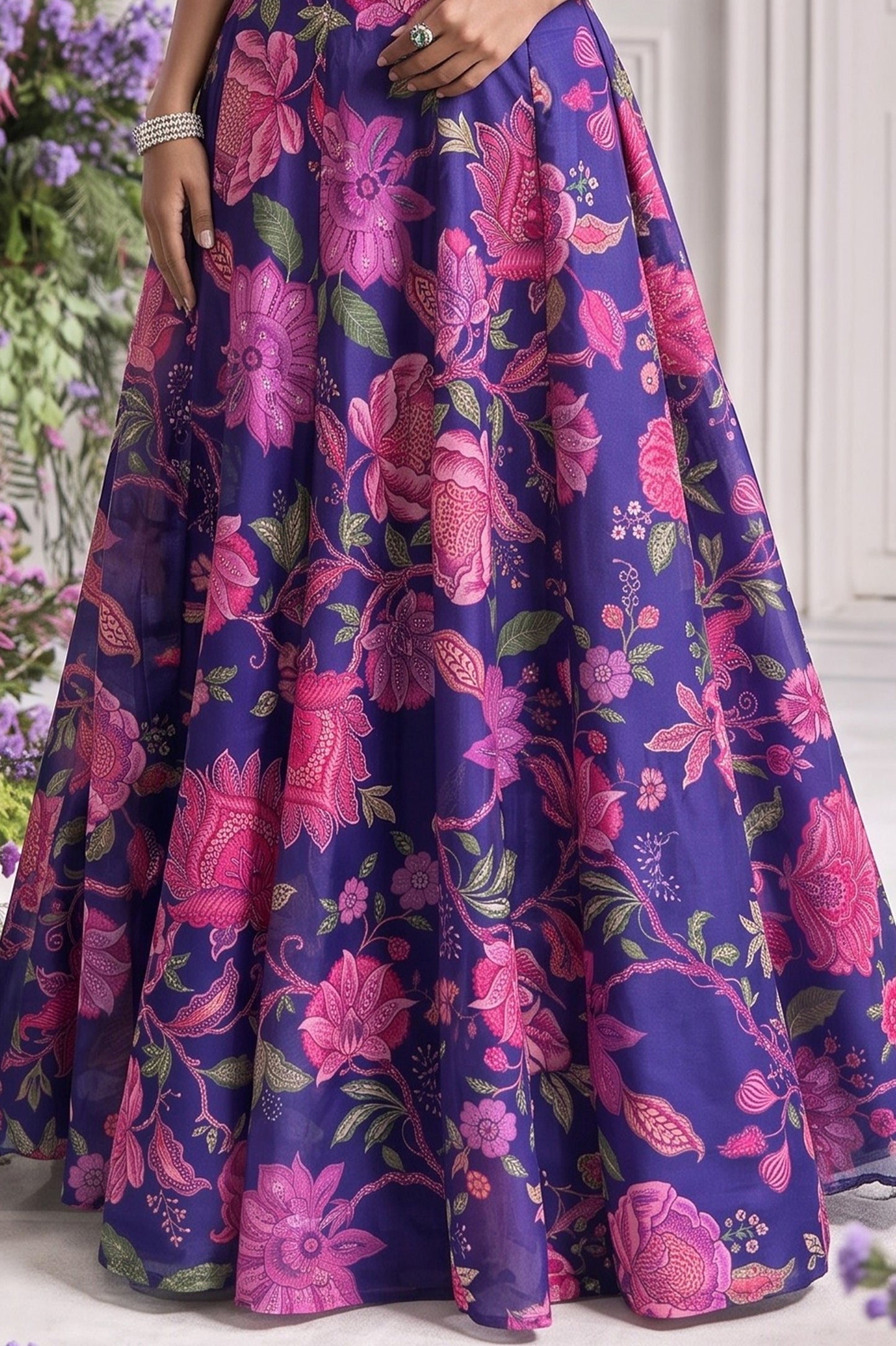Purple Readymade Printed Organza Skirt Set-SAR13115_6_SareeButa.com