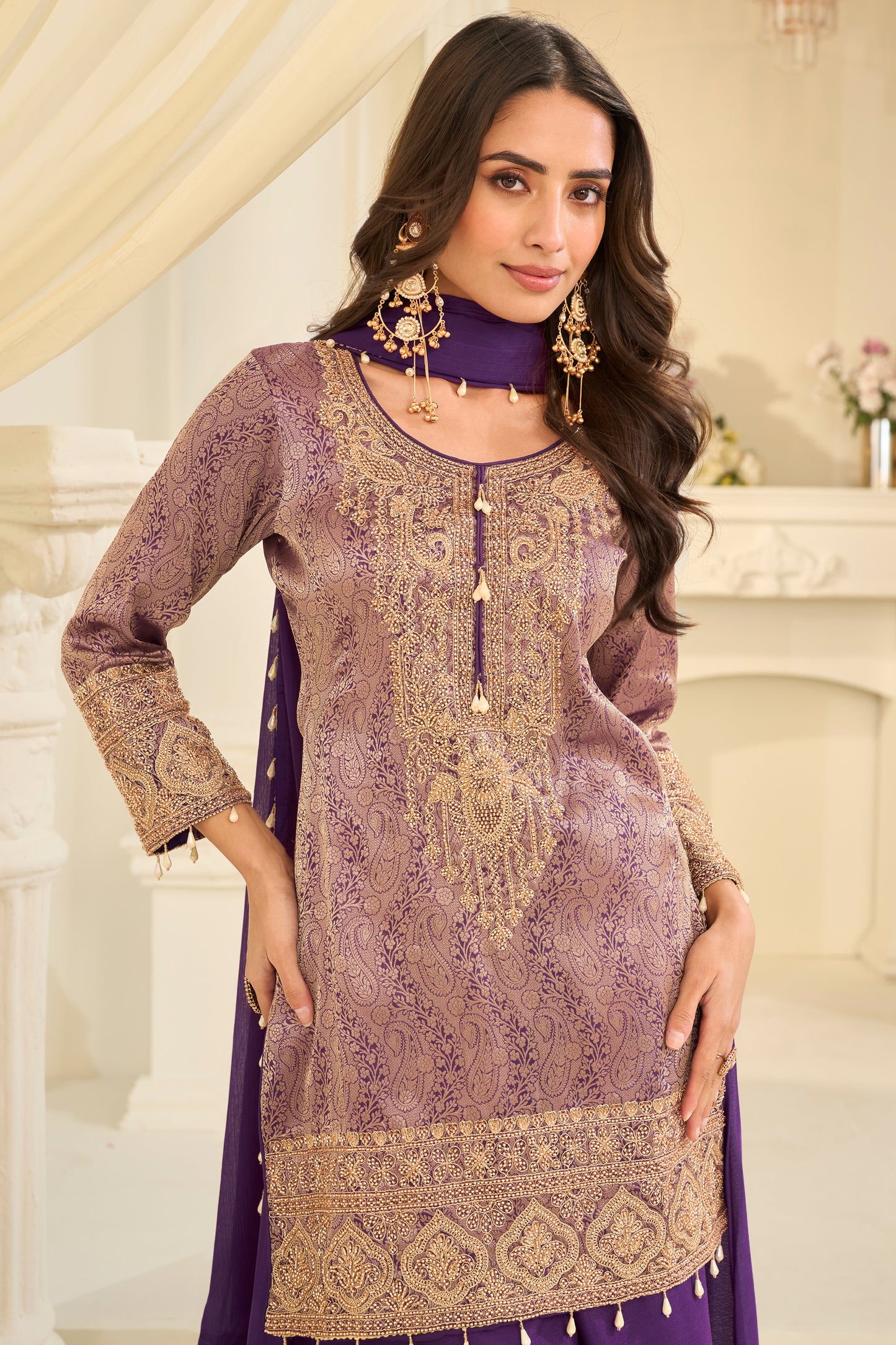 Purple Readymade Viscose Jacquard Silk Suit-SAR12211_2_SareeButa.com