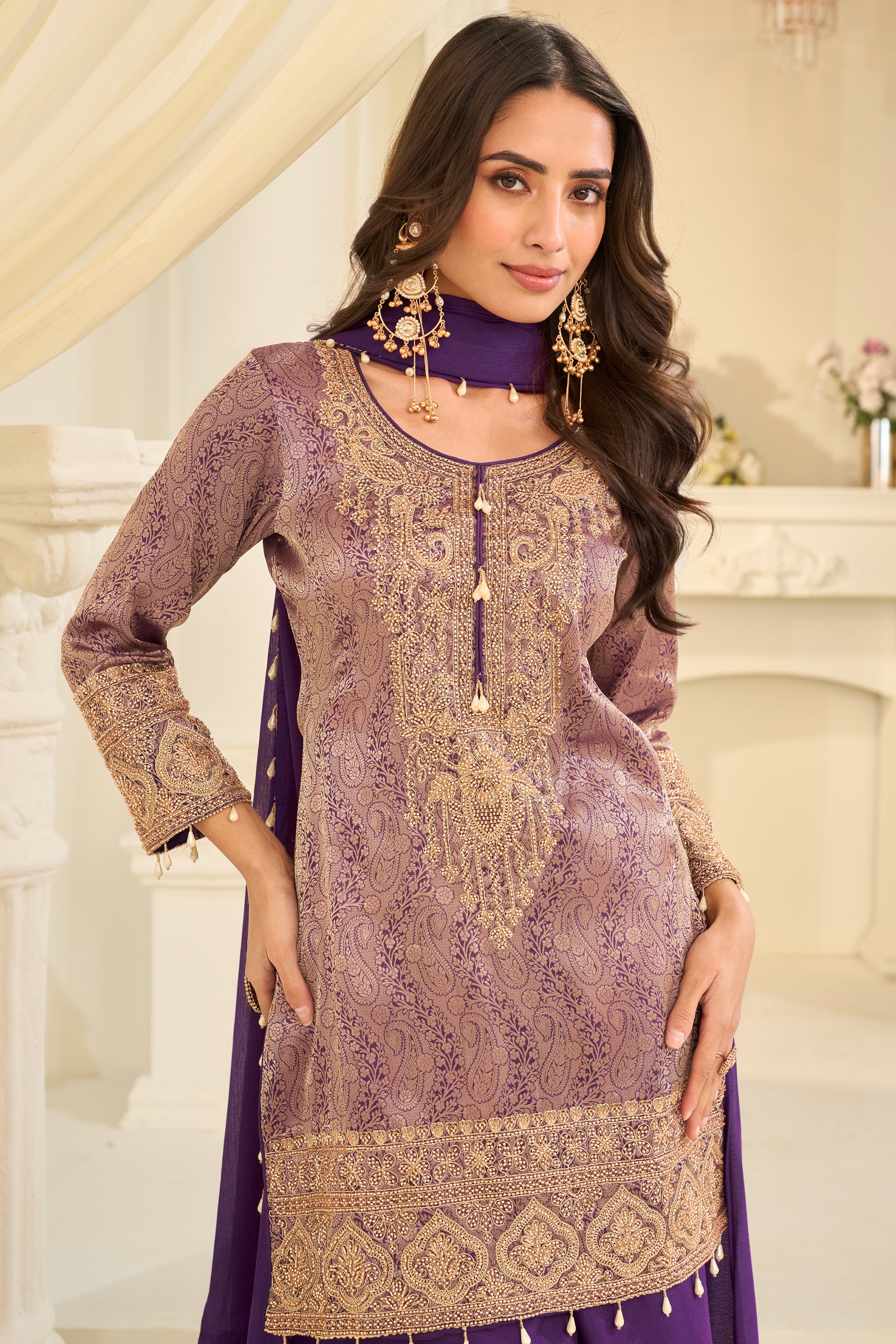 Purple Readymade Viscose Jacquard Silk Suit-SAR12211_2_SareeButa.com