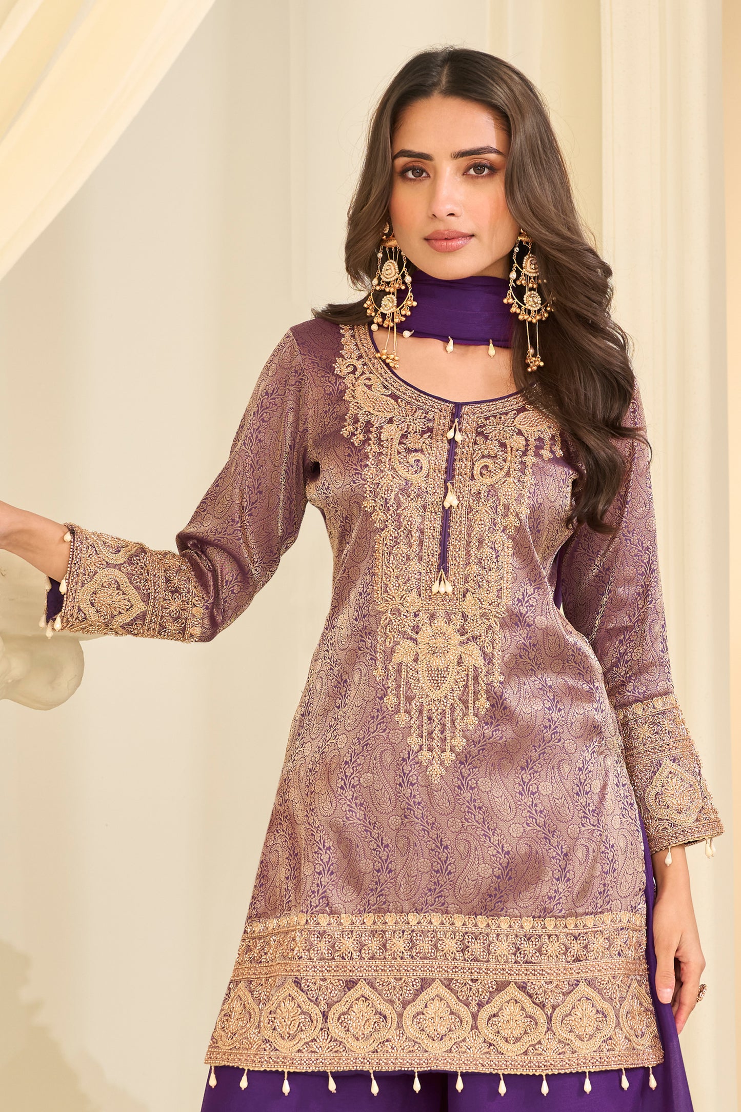 Purple Readymade Viscose Jacquard Silk Suit-SAR12211_3_SareeButa.com