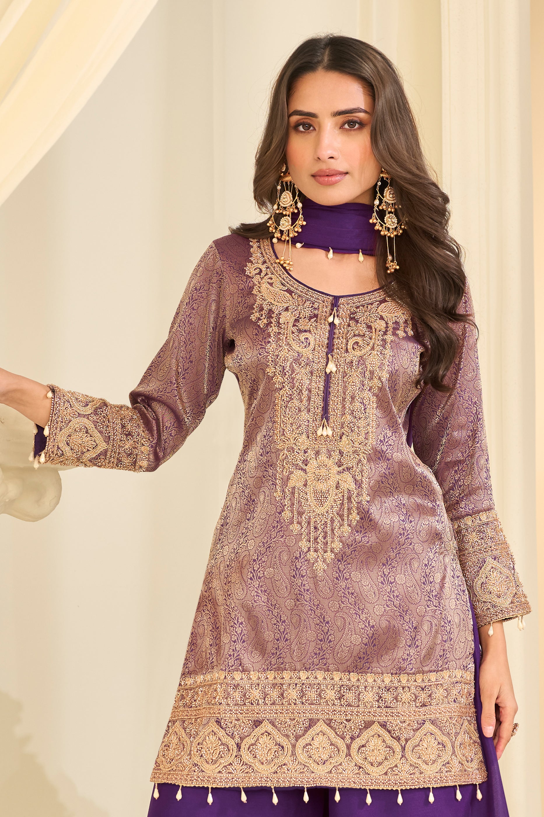 Purple Readymade Viscose Jacquard Silk Suit-SAR12211_3_SareeButa.com