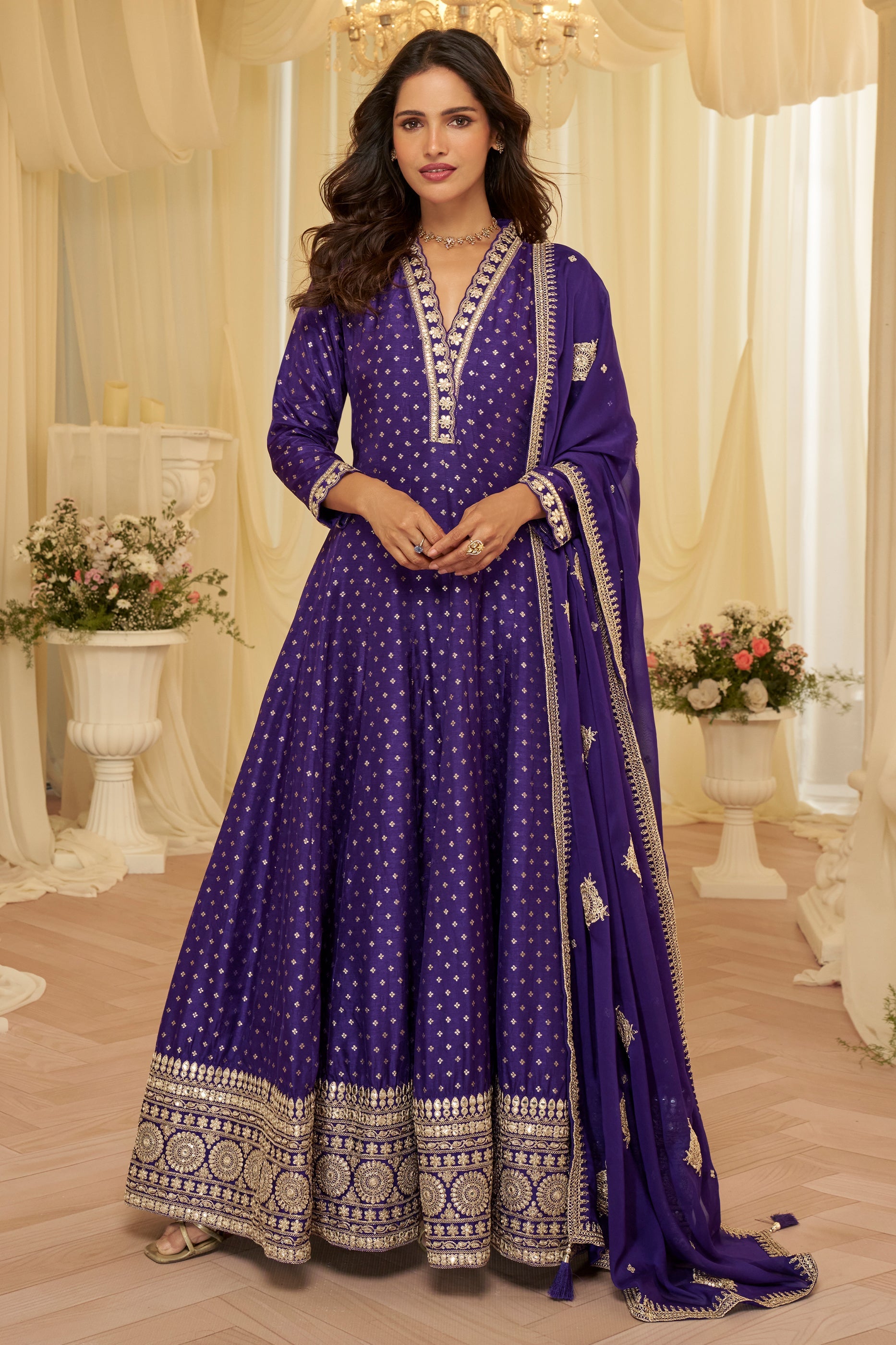 Purple Readymade Viscose Silk Gown With Dupatta-SAR11691_1_SareeButa.com