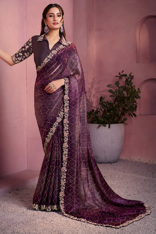 Purple Satin Silk Bandhani Print Saree-SAR10889_1_SareeButa.com