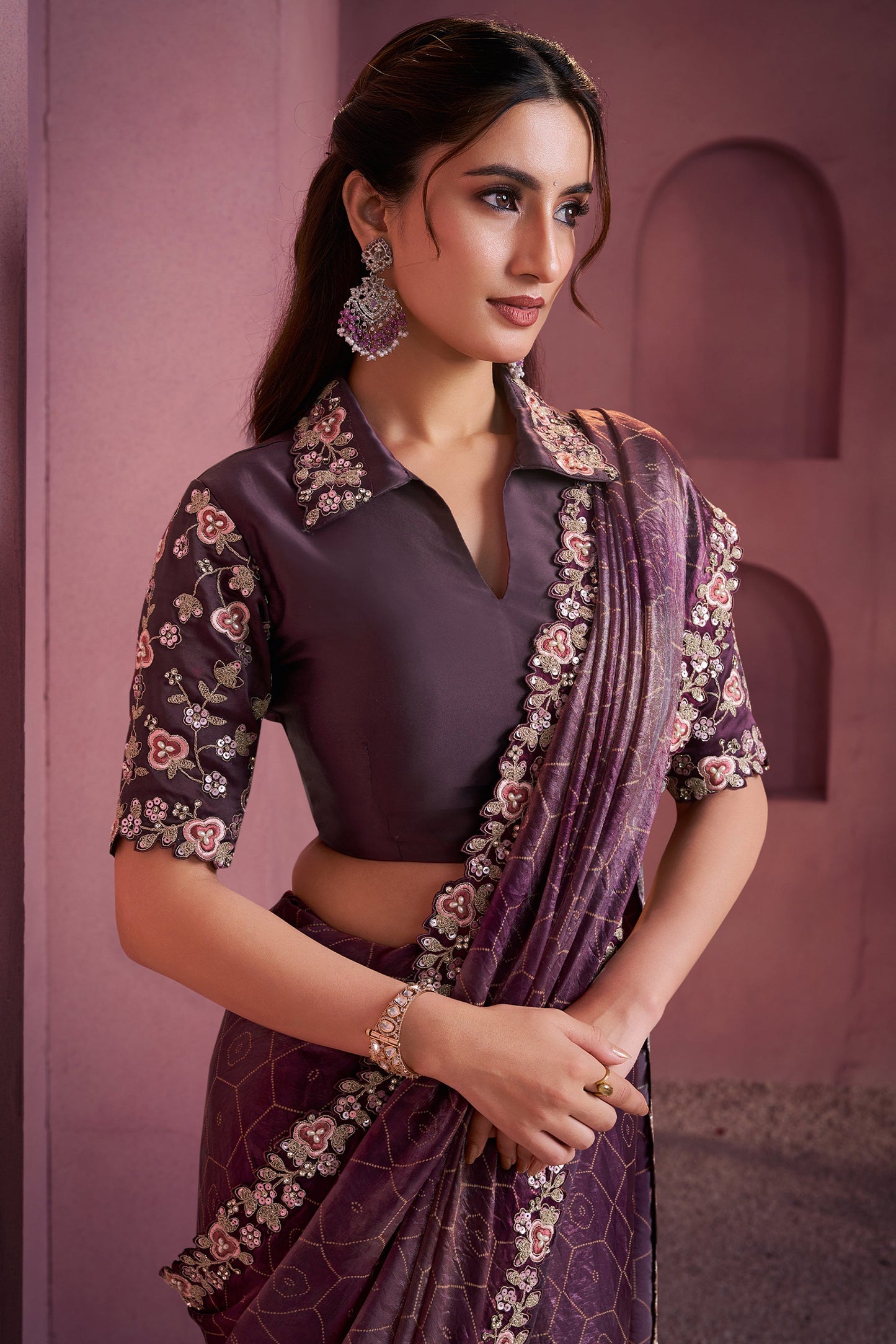 Purple Satin Silk Bandhani Print Saree-SAR10889_2_SareeButa.com