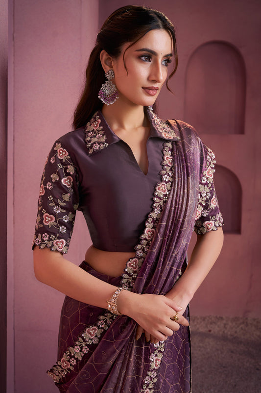 Purple Satin Silk Bandhani Print Saree-SAR10889_2_SareeButa.com