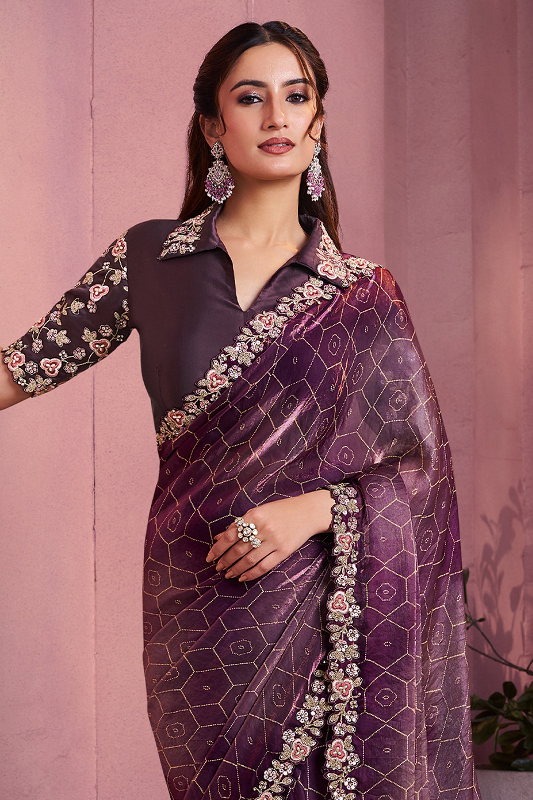 Purple Satin Silk Bandhani Print Saree-SAR10889_3_SareeButa.com