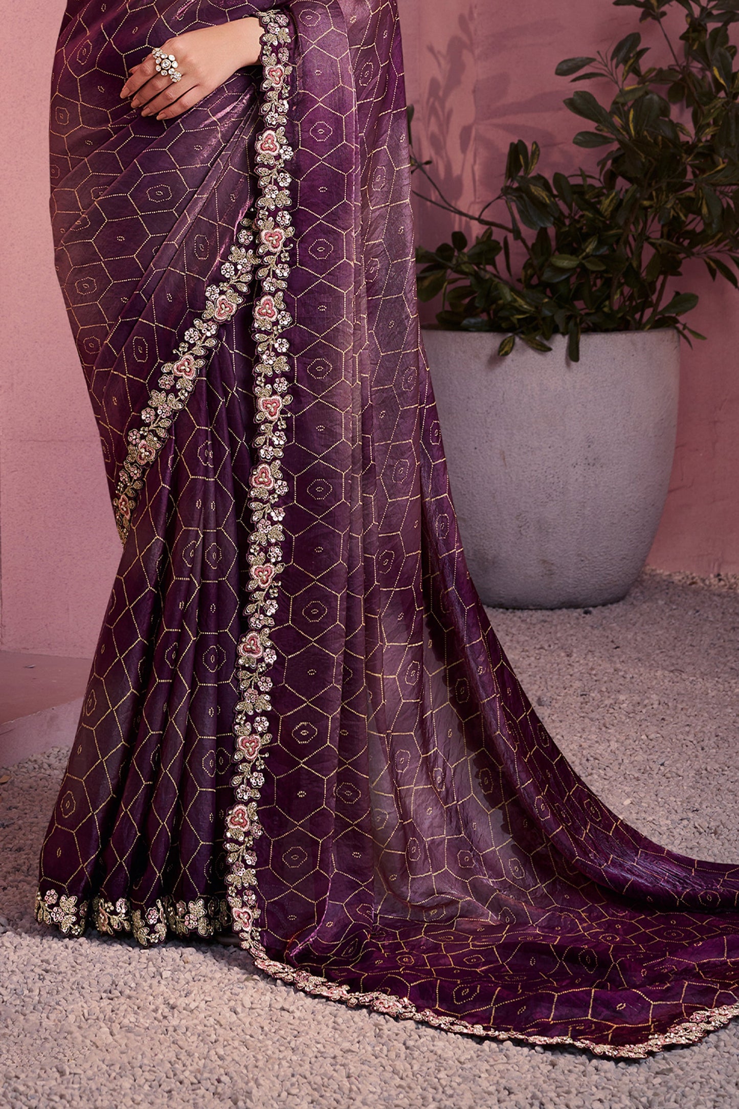 Purple Satin Silk Bandhani Print Saree-SAR10889_4_SareeButa.com