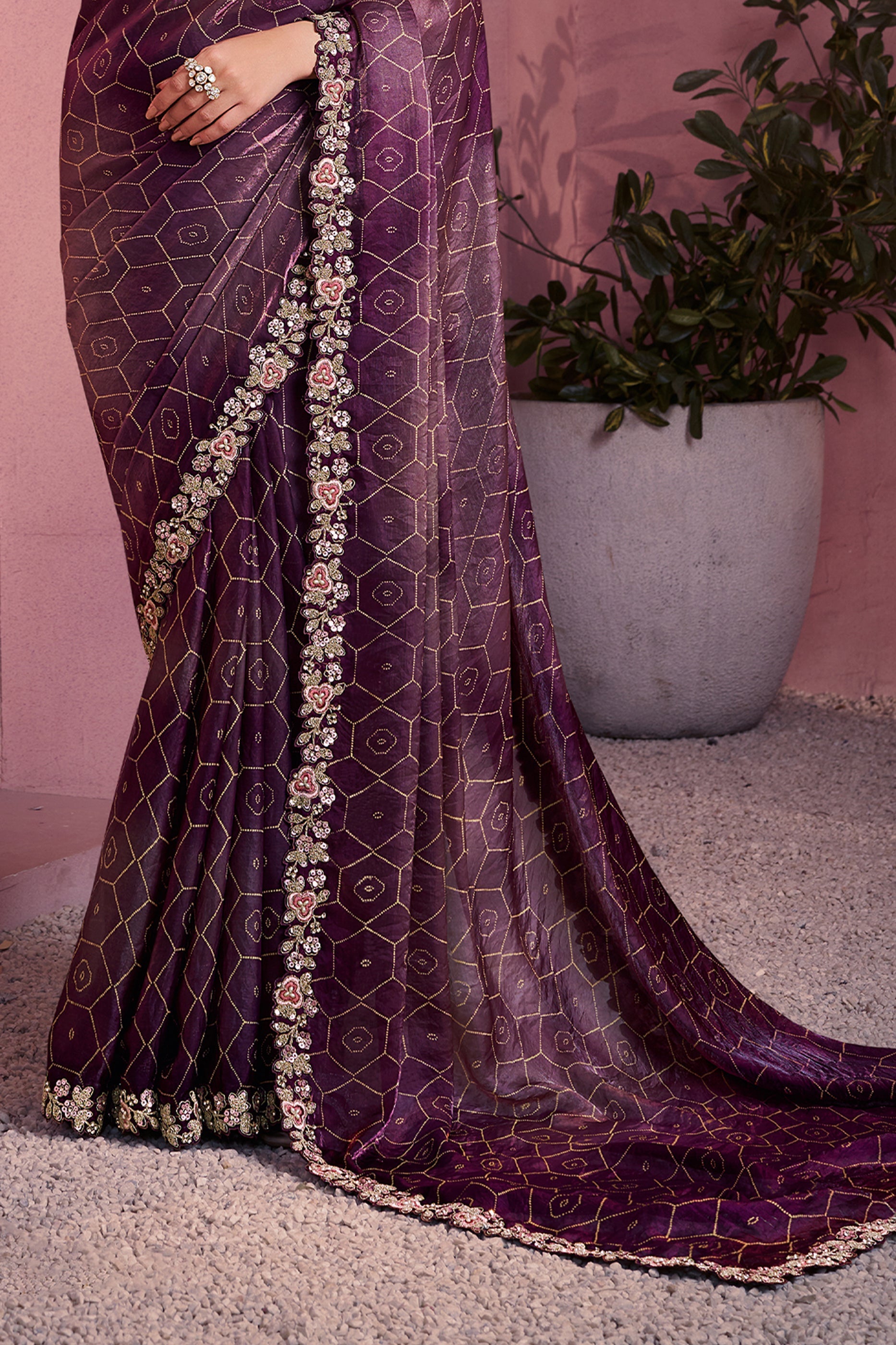 Purple Satin Silk Bandhani Print Saree-SAR10889_4_SareeButa.com