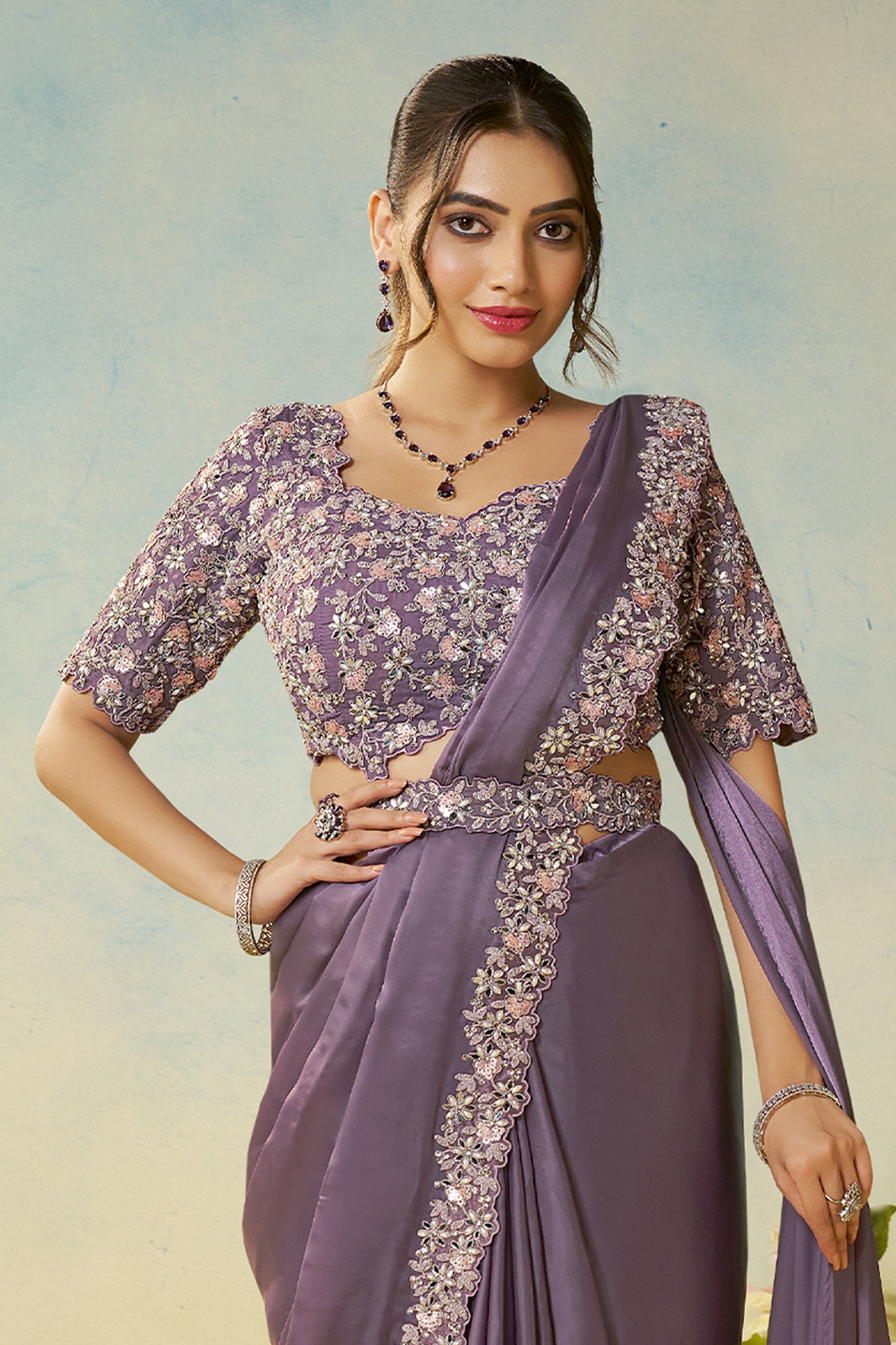 Purple Satin Silk Readymade Saree-SAR11140_3_SareeButa.com