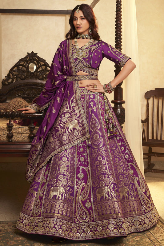 Purple Semi-Stitched Banarasi Silk Lehenga-SAR11700_1_SareeButa.com