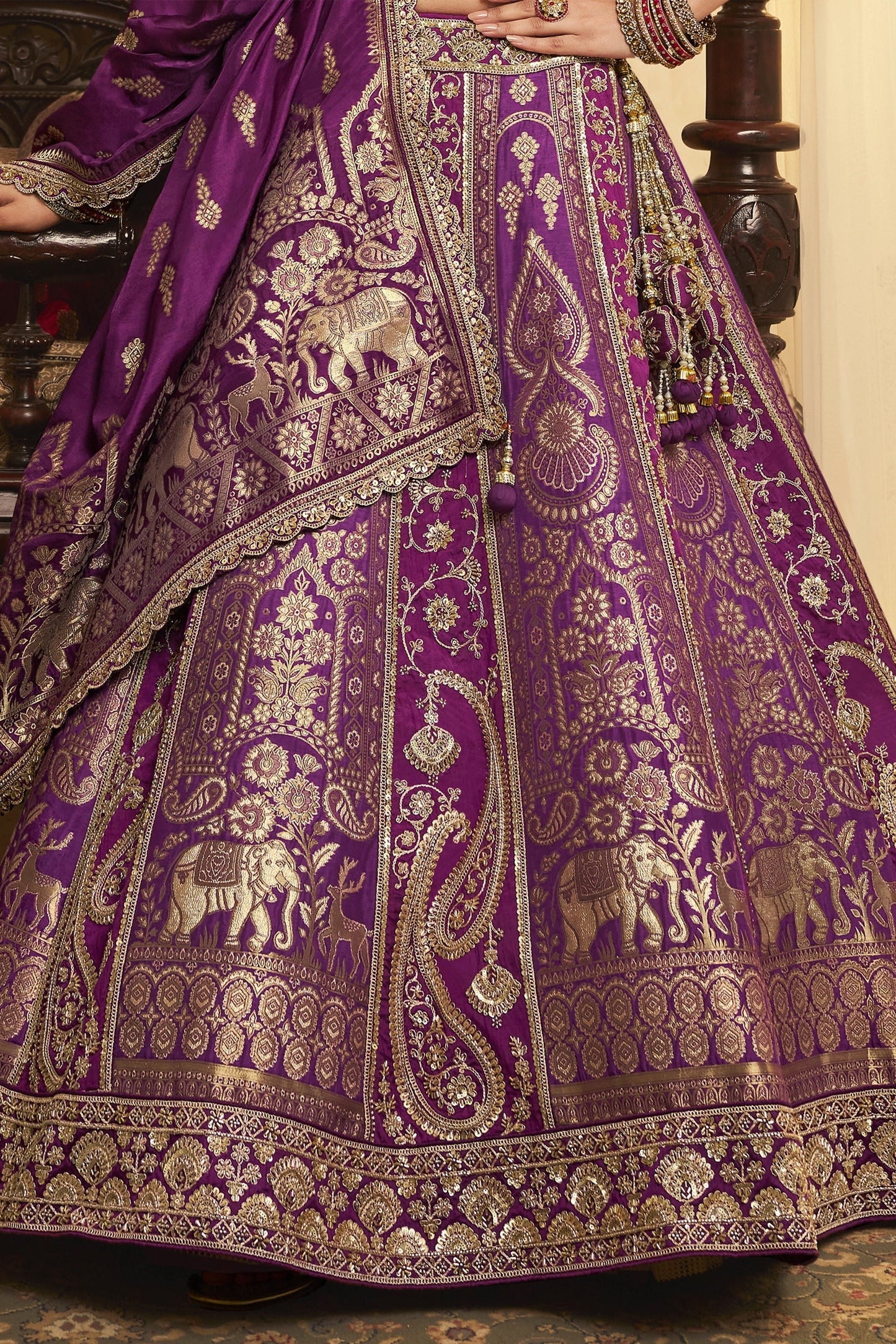 Purple Semi-Stitched Banarasi Silk Lehenga-SAR11700_5_SareeButa.com