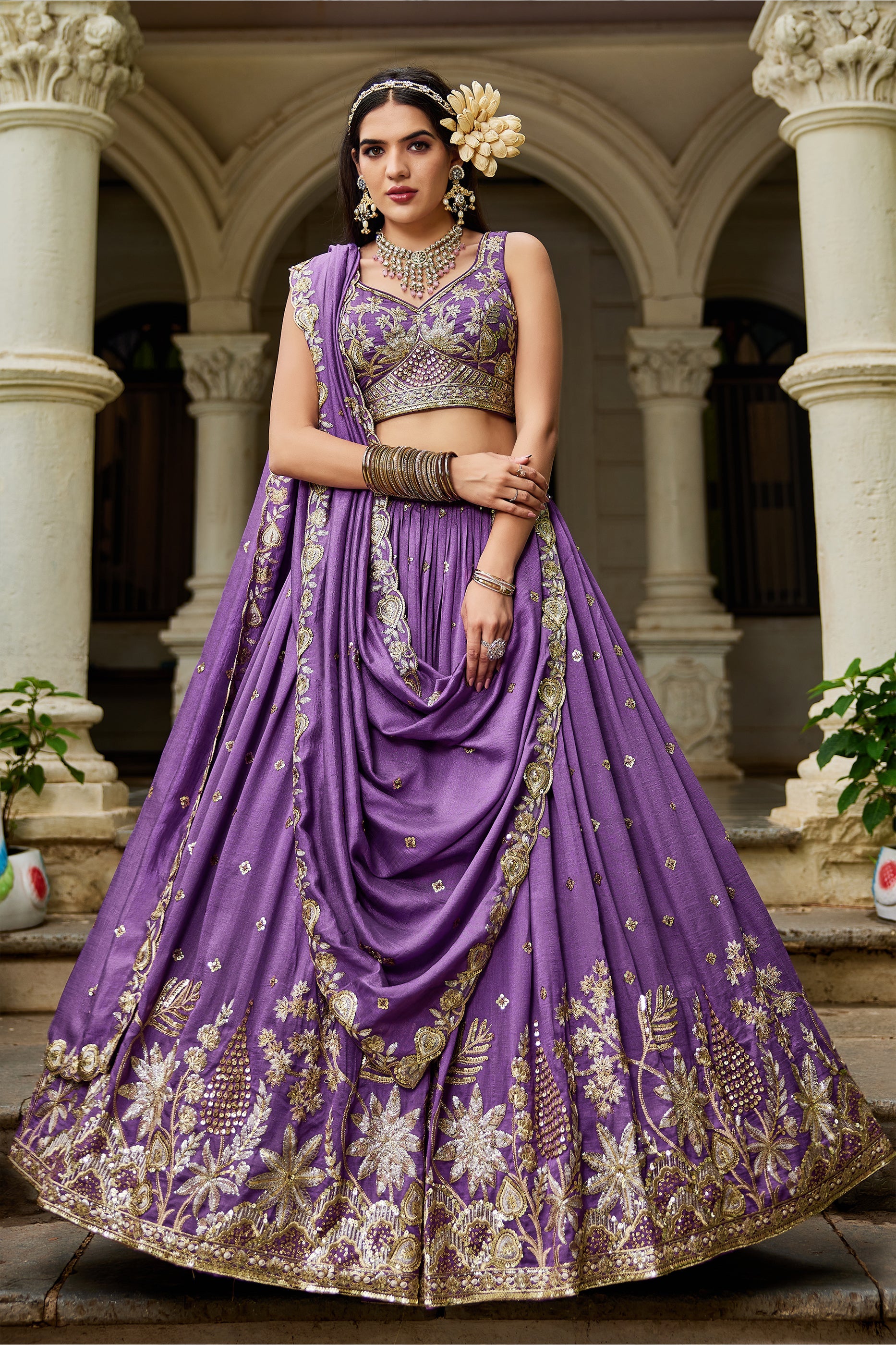 Purple Readymade Embroidered Georgette Lehenga-SAR10075_1_SareeButa.com
