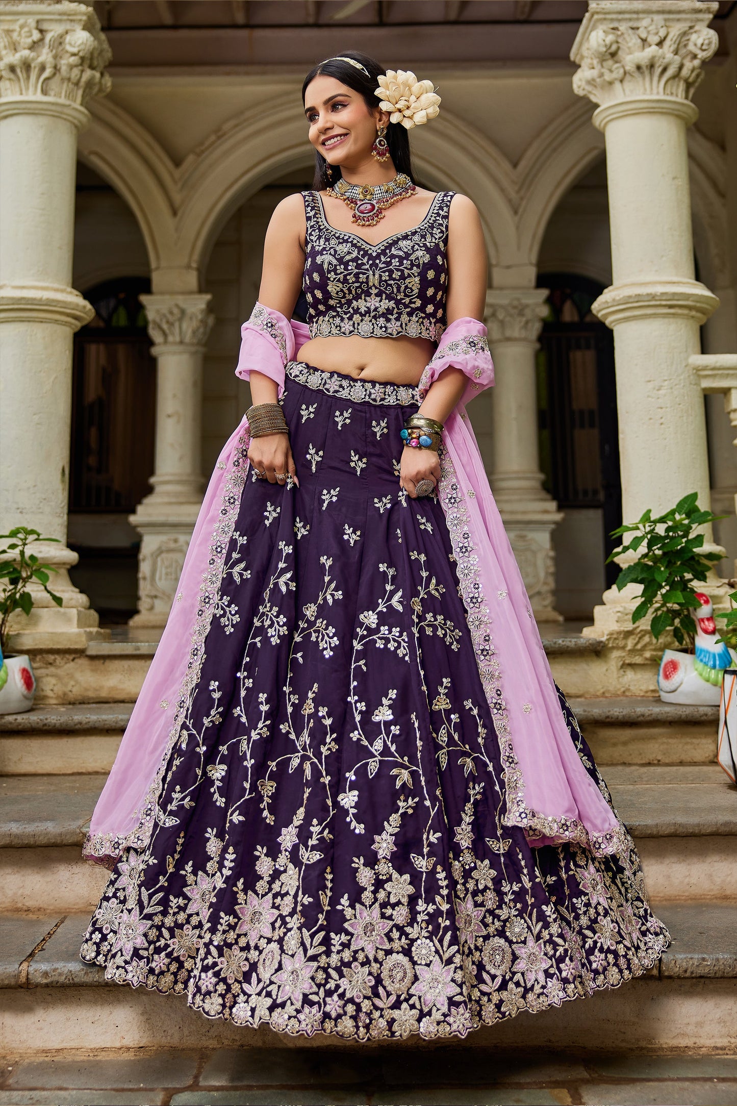 Purple Readymade Embroidered Organza Silk Lehenga-SAR10064_1_SareeButa.com