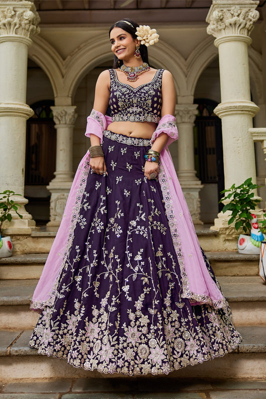 Purple Readymade Embroidered Organza Silk Lehenga-SAR10064_1_SareeButa.com