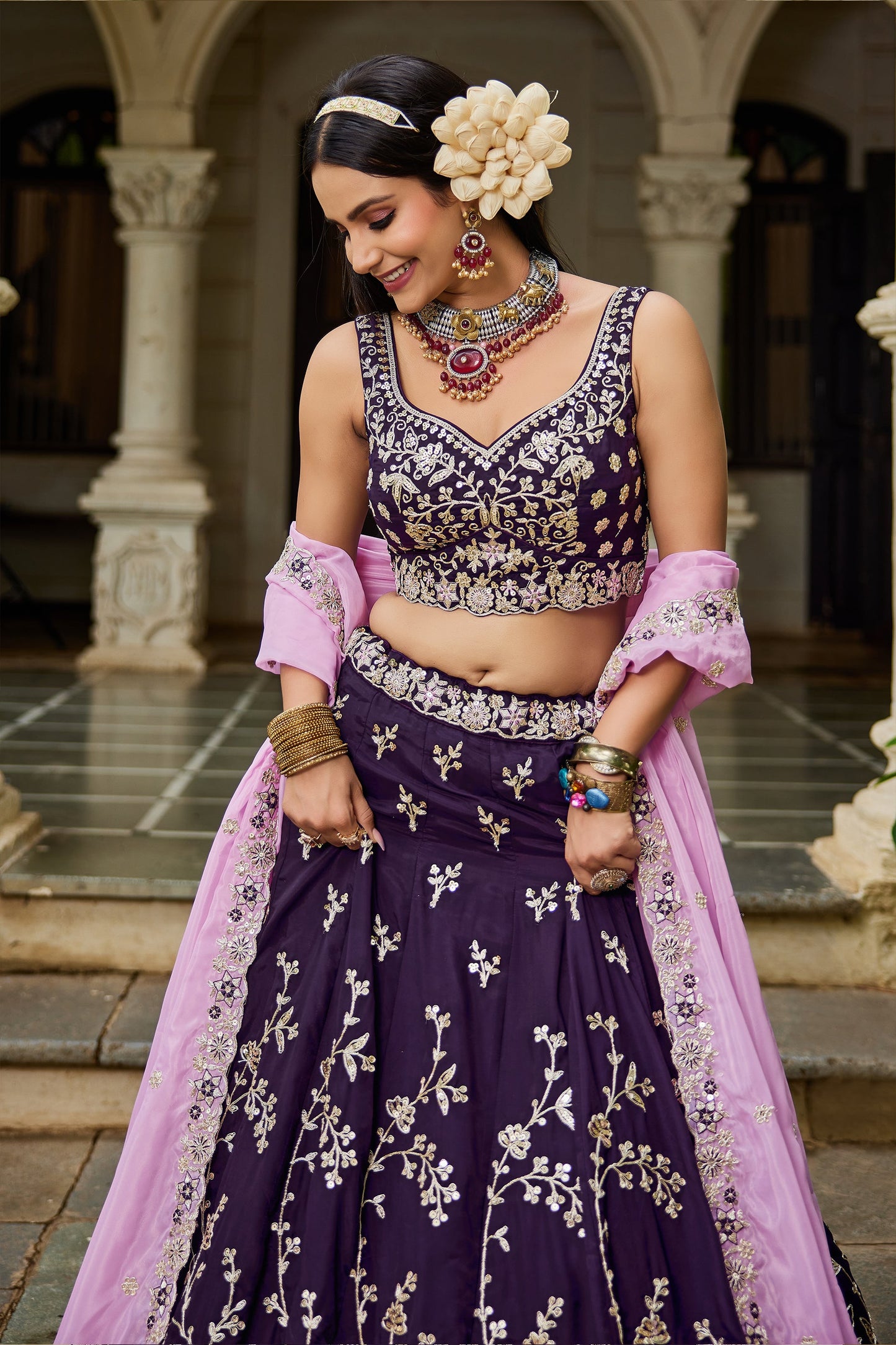 Purple Readymade Embroidered Organza Silk Lehenga-SAR10064_2_SareeButa.com