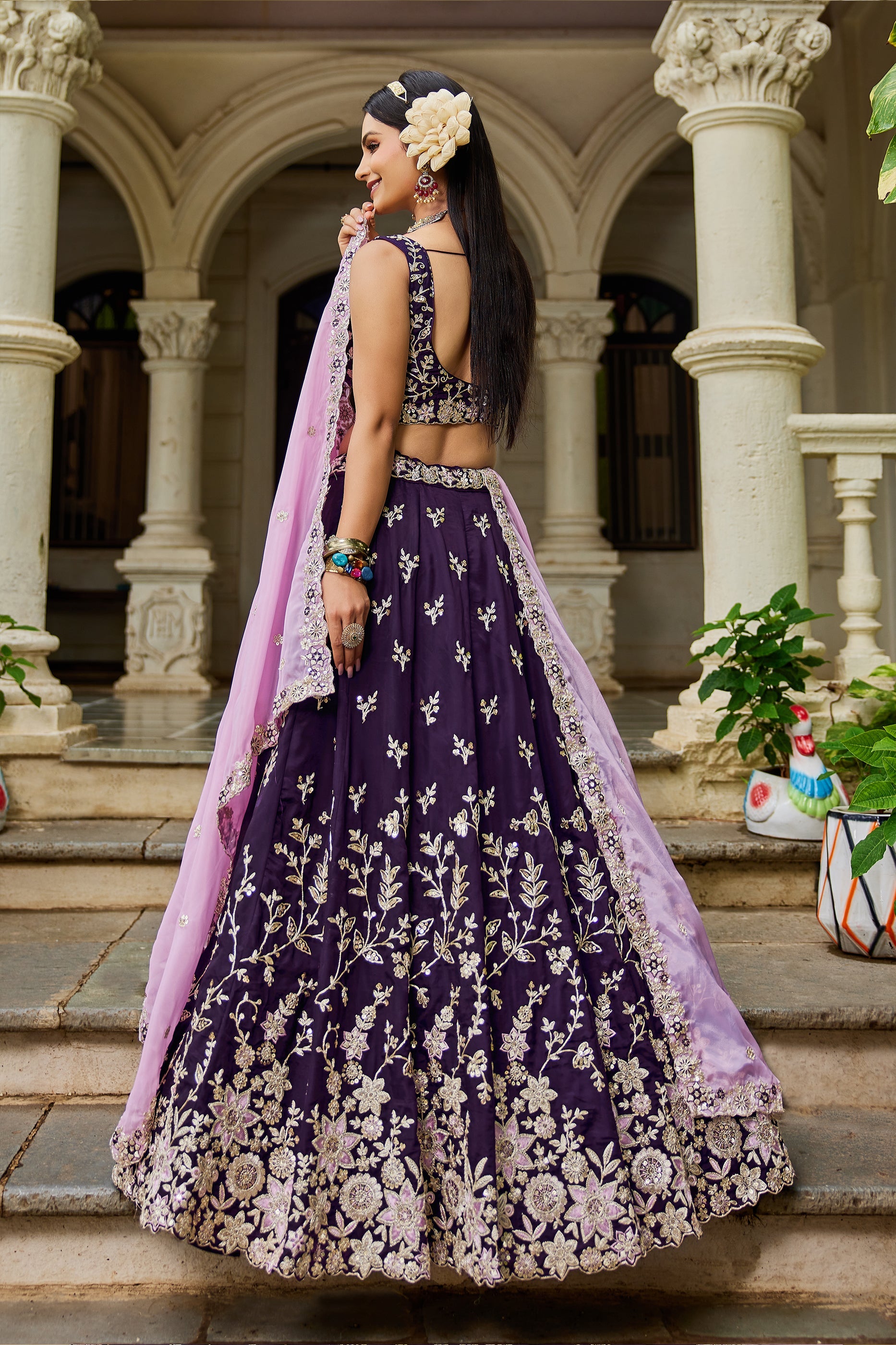Purple Readymade Embroidered Organza Silk Lehenga-SAR10064_3_SareeButa.com