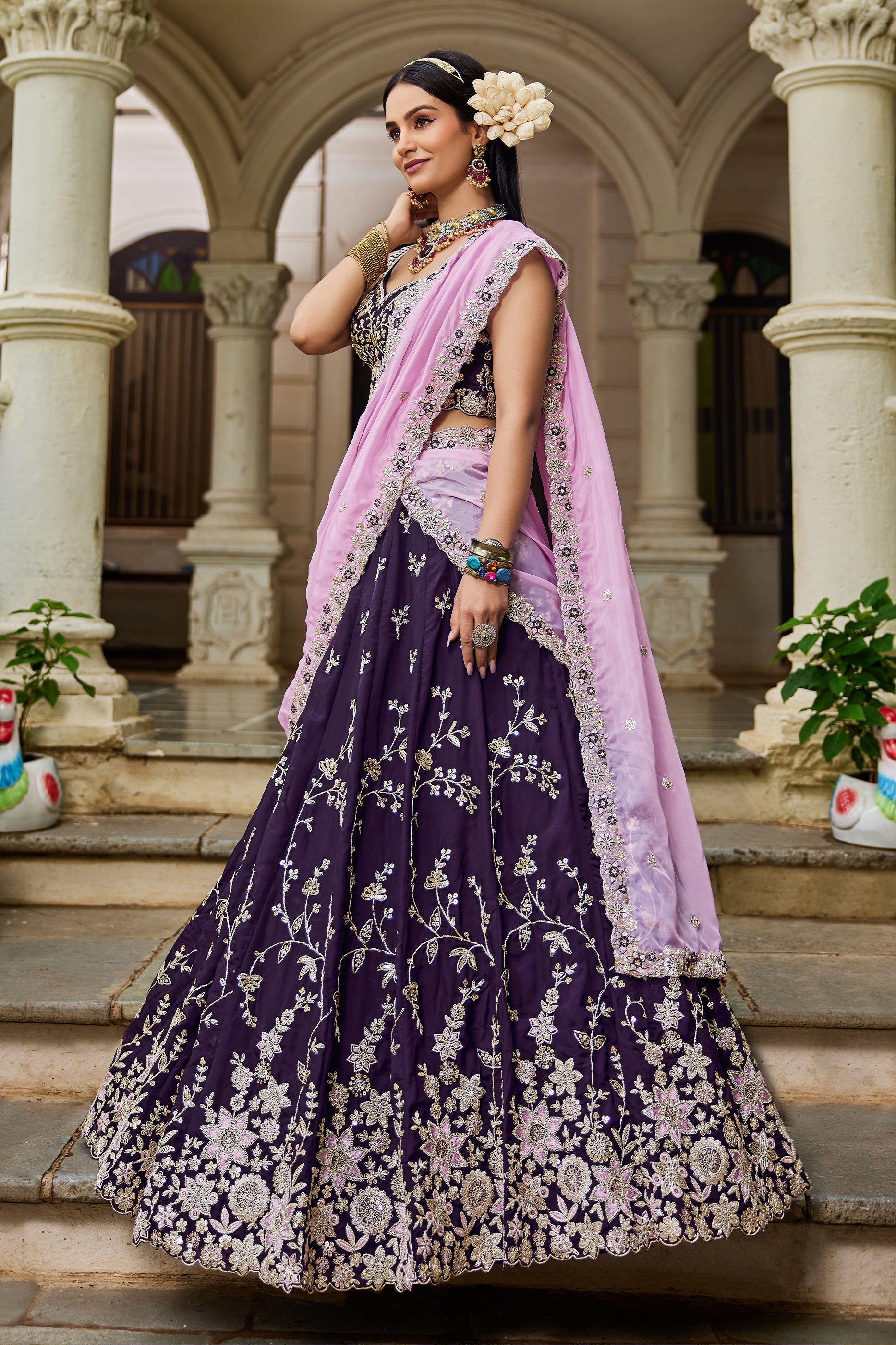 Purple Readymade Embroidered Organza Silk Lehenga-SAR10064_4_SareeButa.com