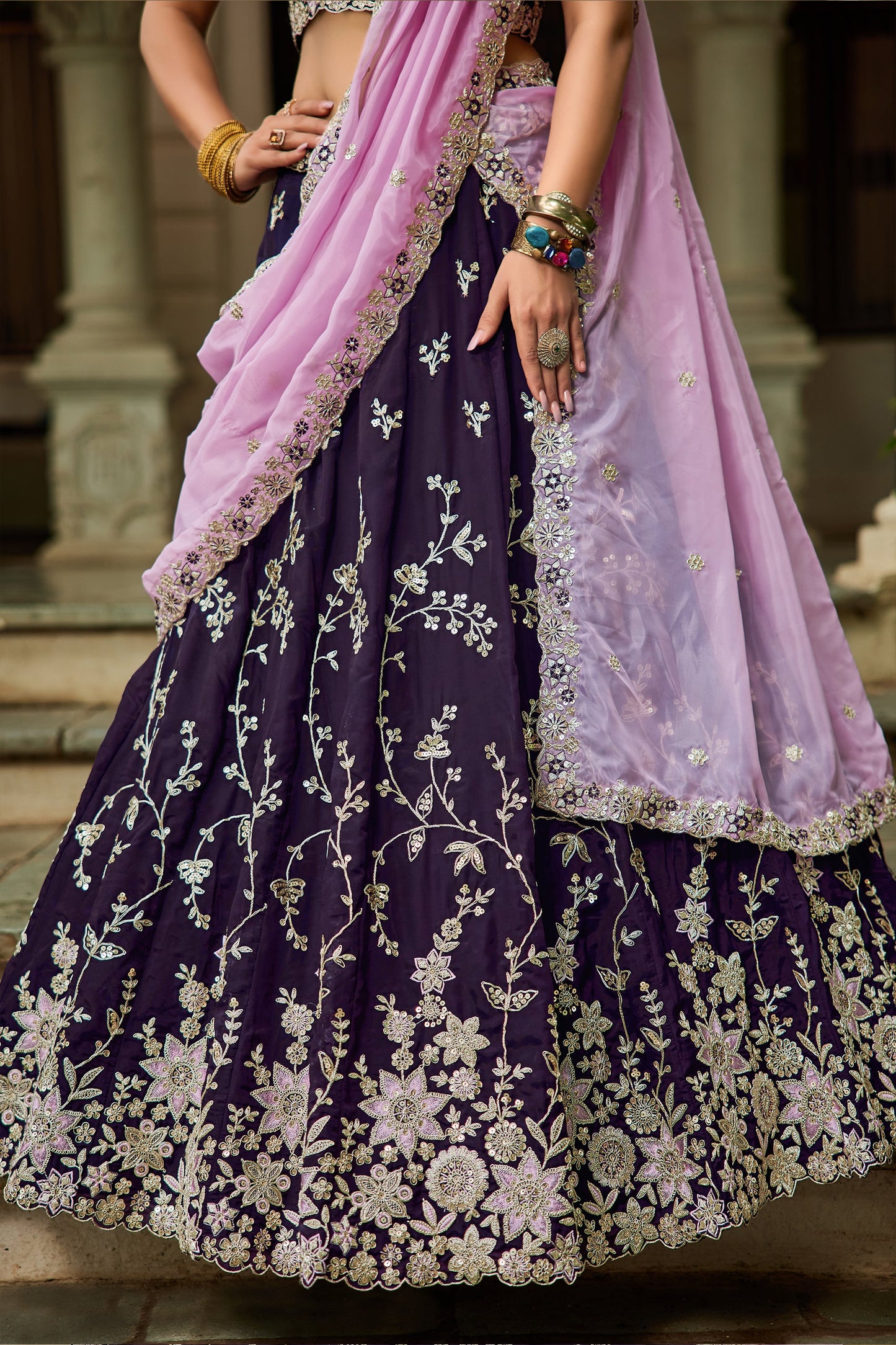 Purple Readymade Embroidered Organza Silk Lehenga-SAR10064_5_SareeButa.com