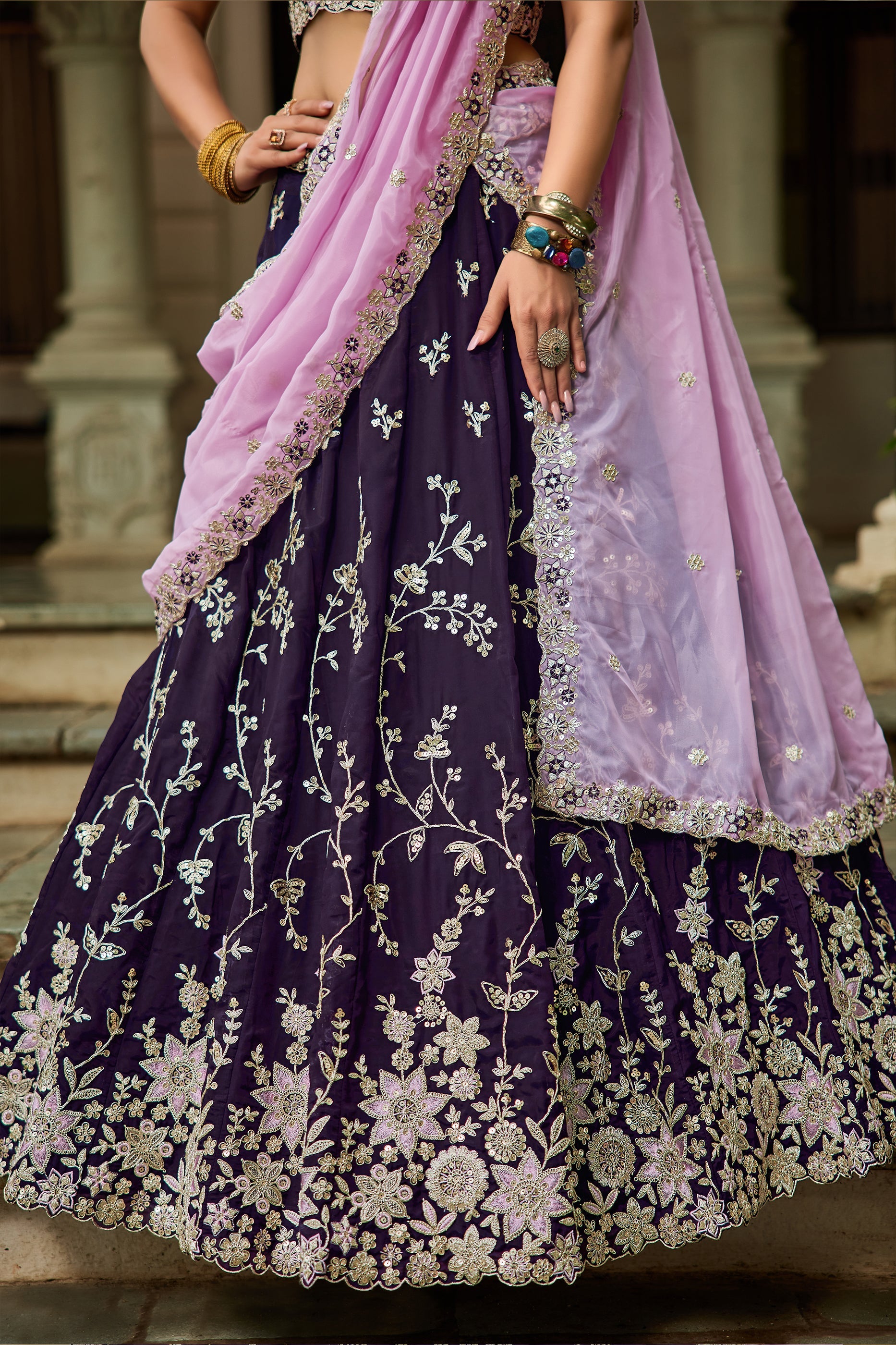Purple Readymade Embroidered Organza Silk Lehenga-SAR10064_5_SareeButa.com